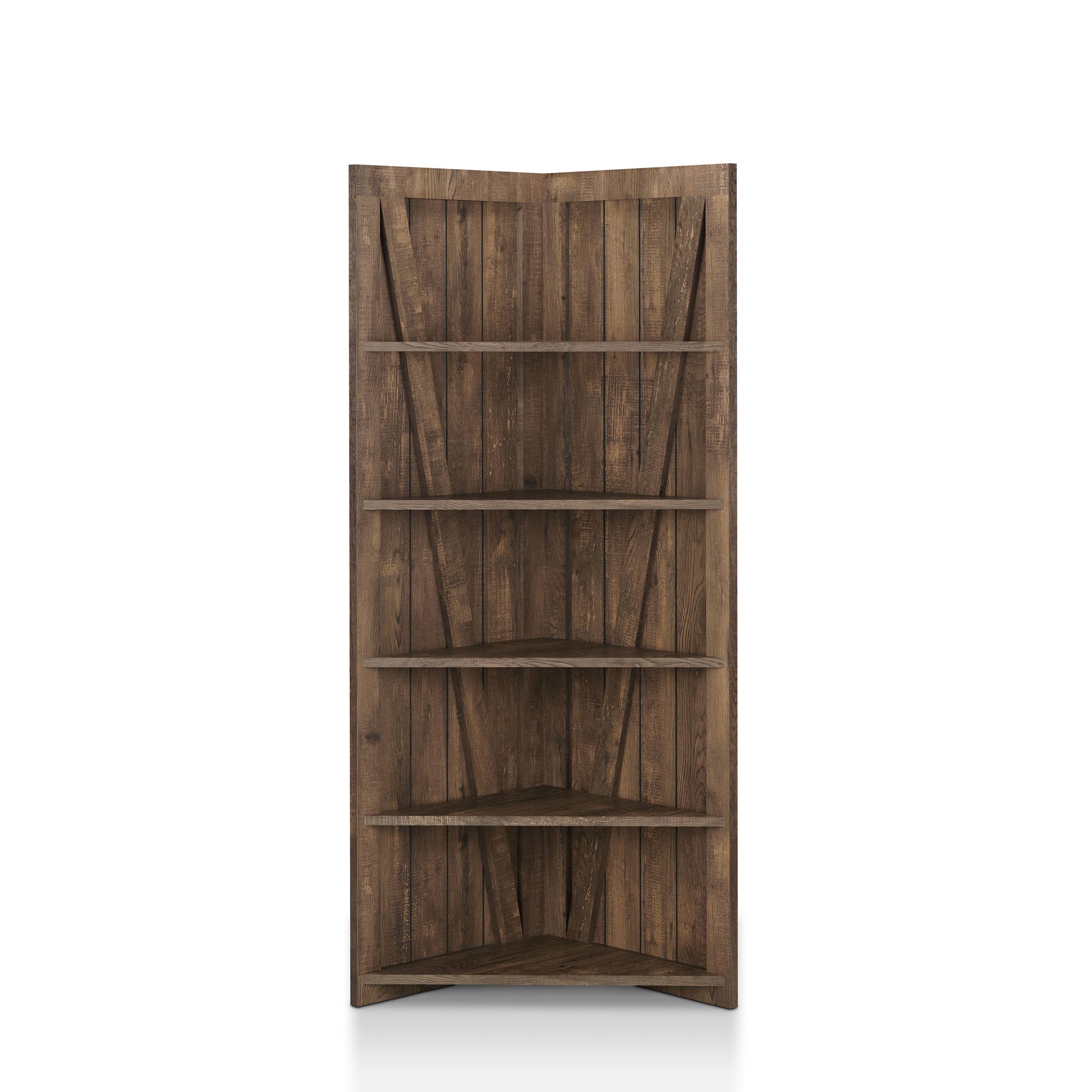 Furniture Of America Terry Rustic Wood 5-Tier Corner Bookcase In Reclaimed Oak JX_CXDFLNFS Furniture Of America Terry Rustic Wood 5-Tier Corner Bookcase In Reclaimed Oak JX_CXDFLNFS