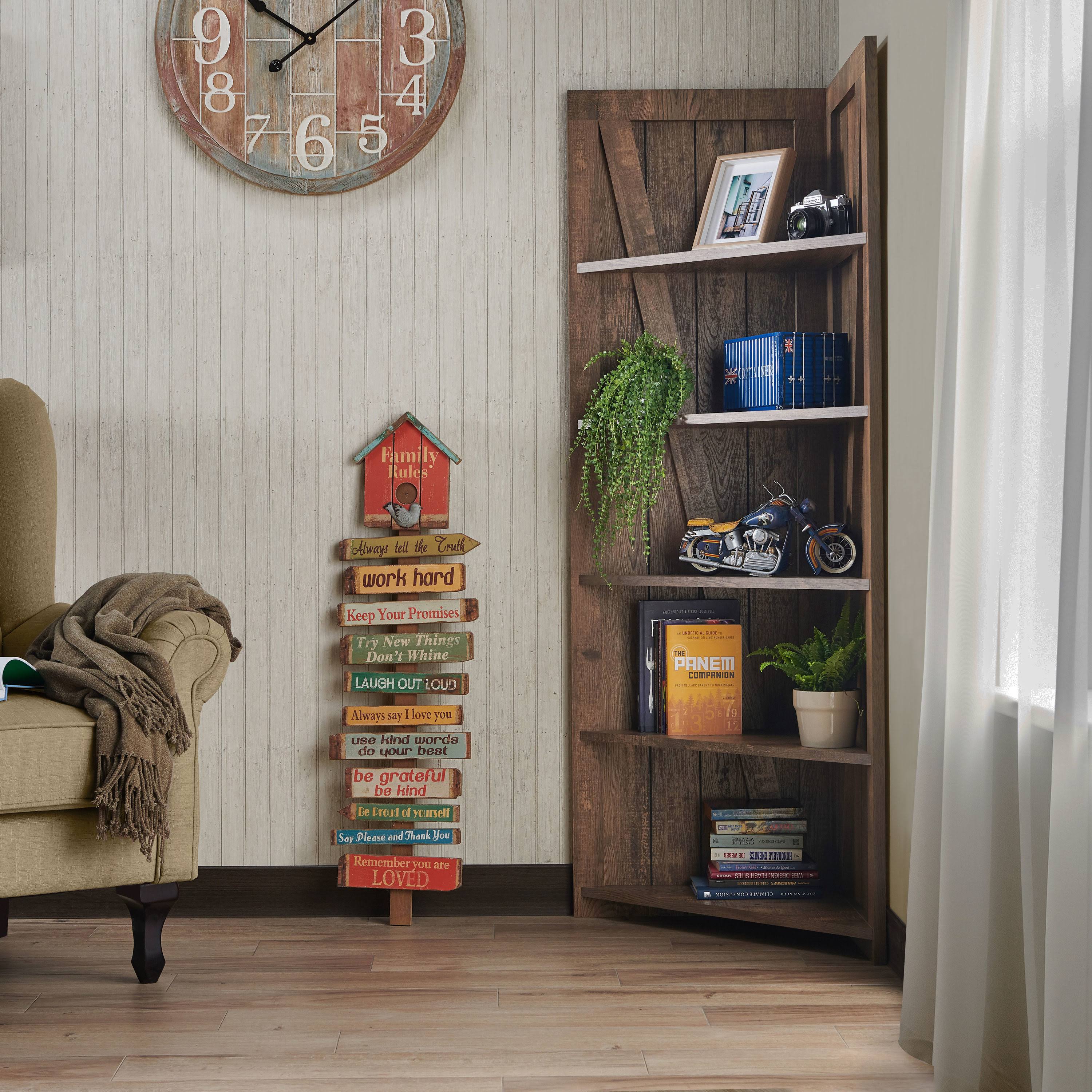 Furniture Of America Terry Rustic Wood 5-Tier Corner Bookcase In Reclaimed Oak JX_CXDFLNFS