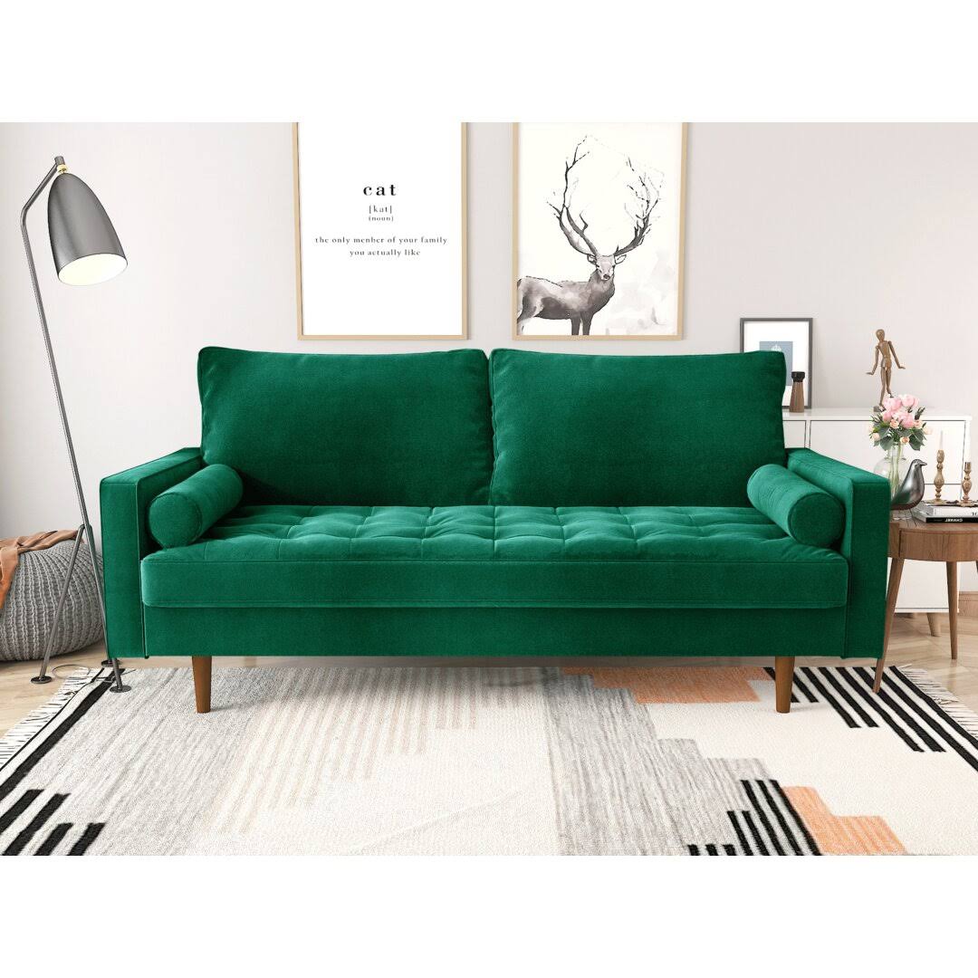 Mauck 70 Velvet Square Arm Sofa With Round Pillow Corrigan Studio Fabric: Green 100% Polyester L1_F5VDJFTI Mauck 70 Velvet Square Arm Sofa With Round Pillow Corrigan Studio Fabric: Green 100% Polyester L1_F5VDJFTI