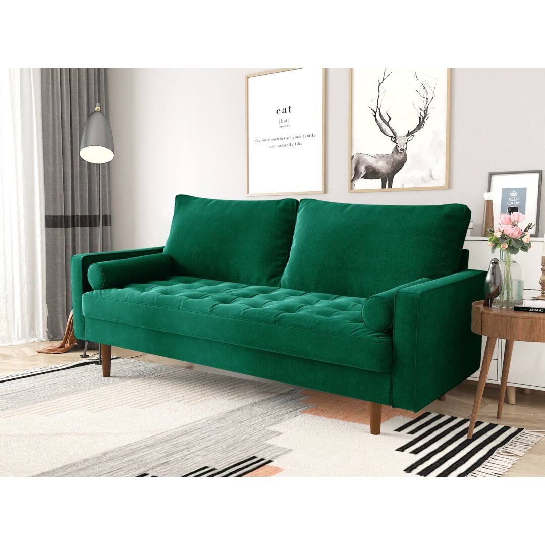 Mauck 70 Velvet Square Arm Sofa With Round Pillow Corrigan Studio Fabric: Green 100% Polyester L1_F5VDJFTI Mauck 70 Velvet Square Arm Sofa With Round Pillow Corrigan Studio Fabric: Green 100% Polyester L1_F5VDJFTI