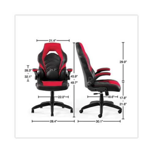 Emerge Vortex Bonded Leather Gaming Chair, Supports Up To 301 Lbs, 17.9 To 21.6 Seat Height, Red-Black Back, Black Base 36_MLIA1ZE2 Emerge Vortex Bonded Leather Gaming Chair, Supports Up To 301 Lbs, 17.9 To 21.6 Seat Height, Red-Black Back, Black Base 36_MLIA1ZE2