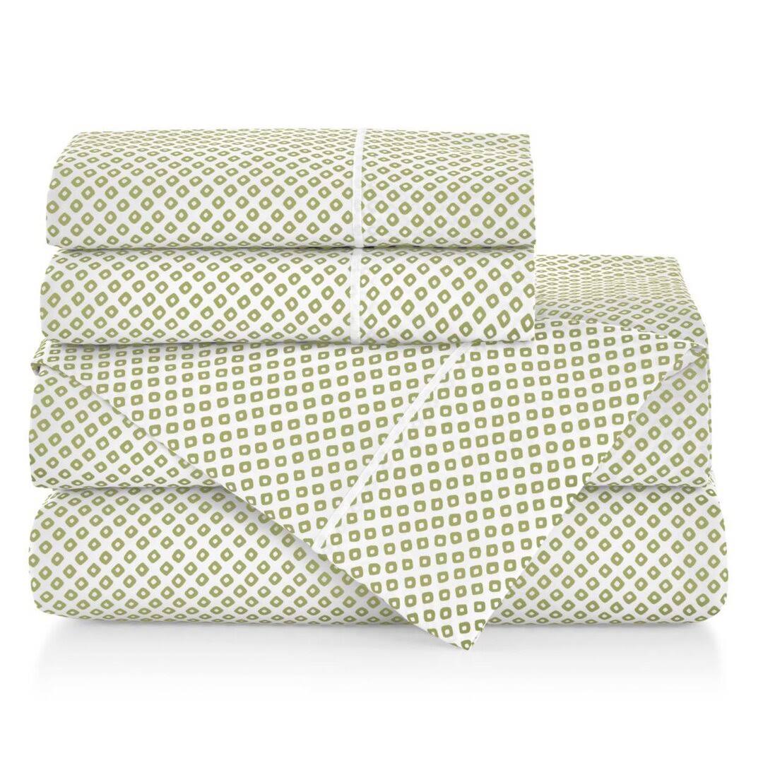 Emma 300 Thread Count Geometric 100% Cotton Sateen Sheet Set Peacock Alley Green Queen AX_PGRRIAJK