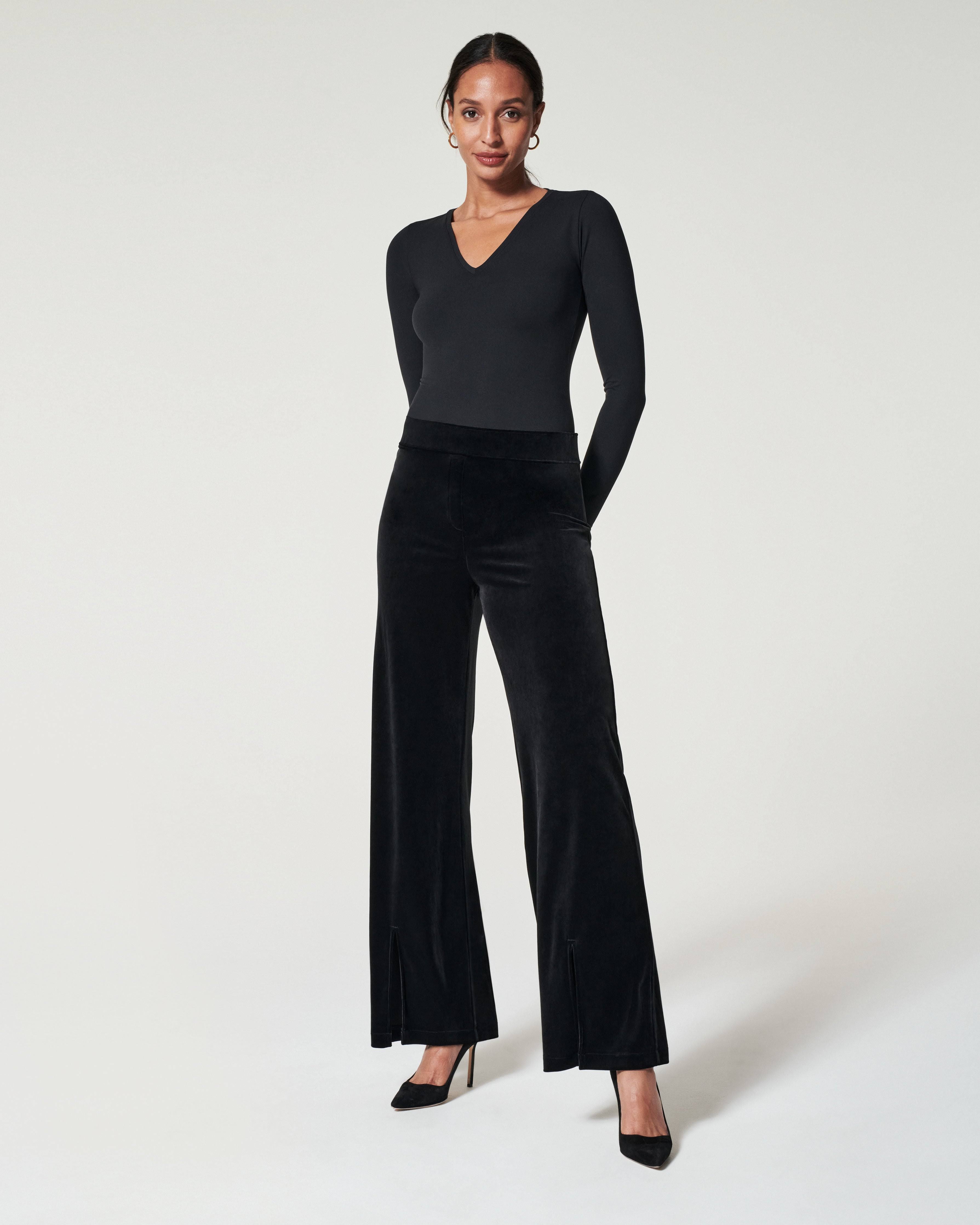 Spanx Women's Velvet Front Slit Pants - Black - Size M - Very Black ZJ_9NC6MZ3L