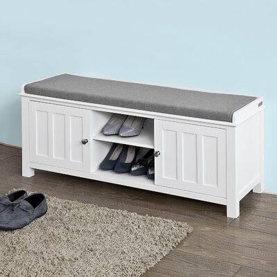 Haotian Fsr35-W, White Storage Bench With 2 Doors, Shelf & Removable Seat Cushion, Shoe Cabinet, Shoe Bench ZM_HYNAPGSM Haotian Fsr35-W, White Storage Bench With 2 Doors, Shelf & Removable Seat Cushion, Shoe Cabinet, Shoe Bench ZM_HYNAPGSM