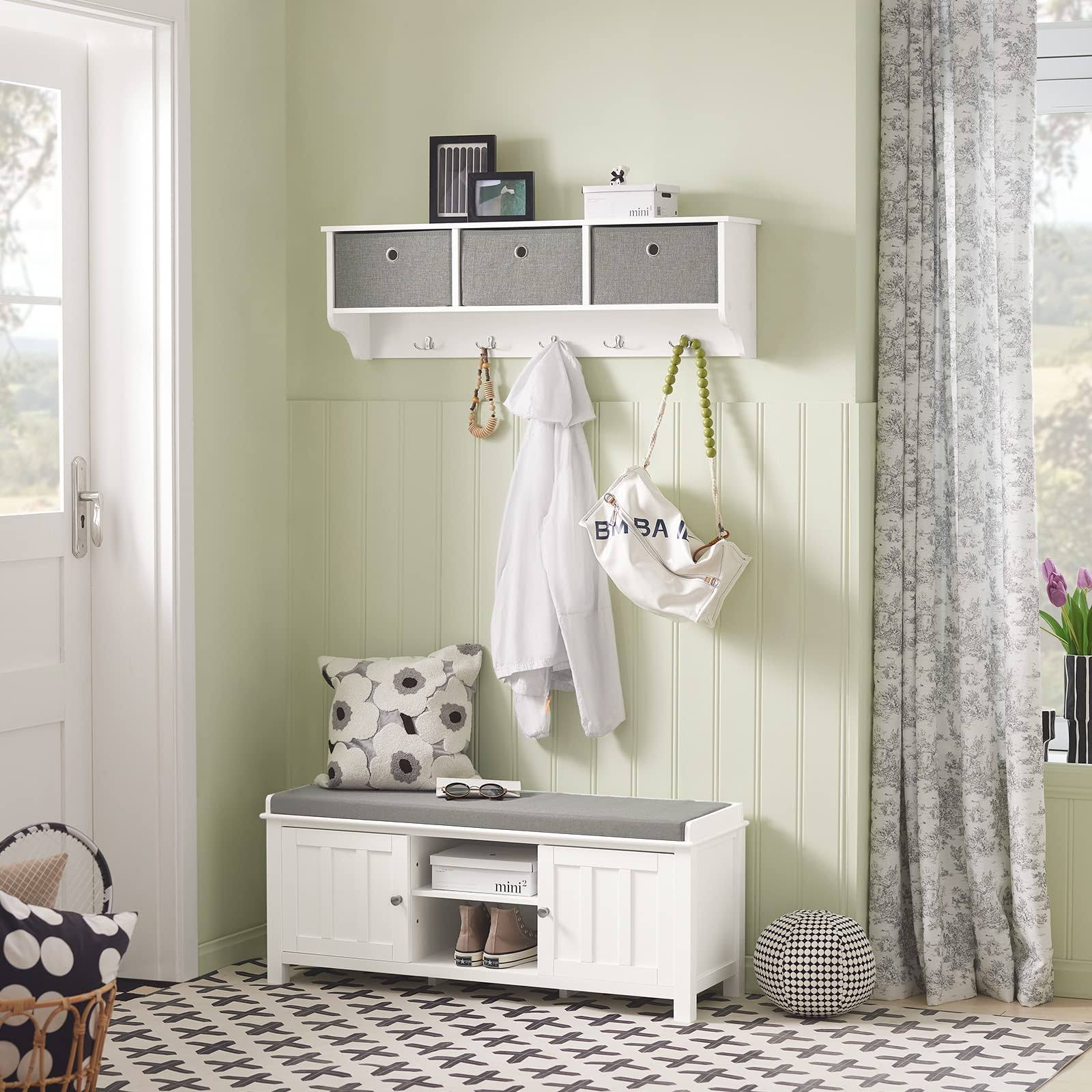 Haotian Fsr35-W, White Storage Bench With 2 Doors, Shelf & Removable Seat Cushion, Shoe Cabinet, Shoe Bench ZM_HYNAPGSM Haotian Fsr35-W, White Storage Bench With 2 Doors, Shelf & Removable Seat Cushion, Shoe Cabinet, Shoe Bench ZM_HYNAPGSM