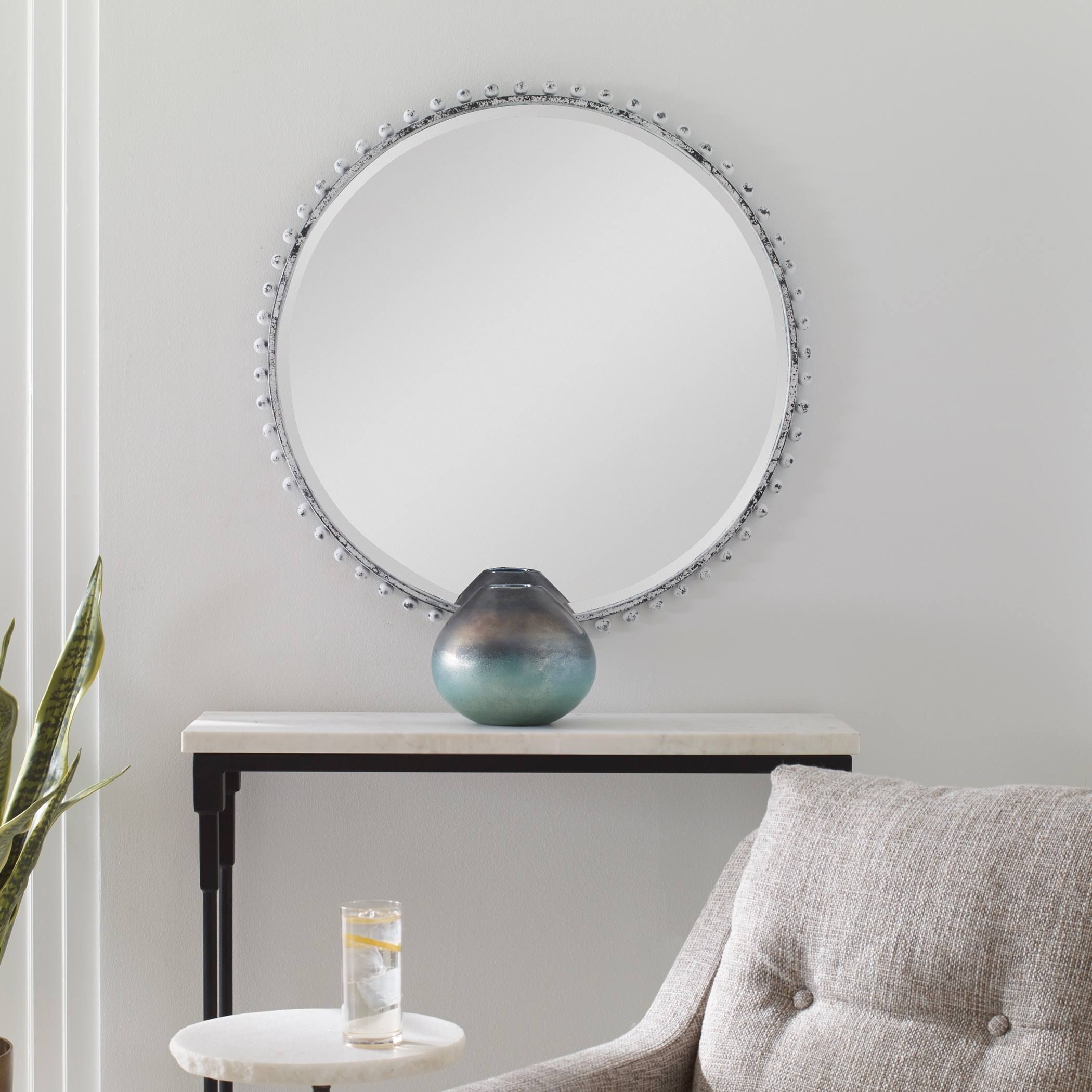 Uttermost Taza Aged Round Mirror - White YA_5PNEV5SQ