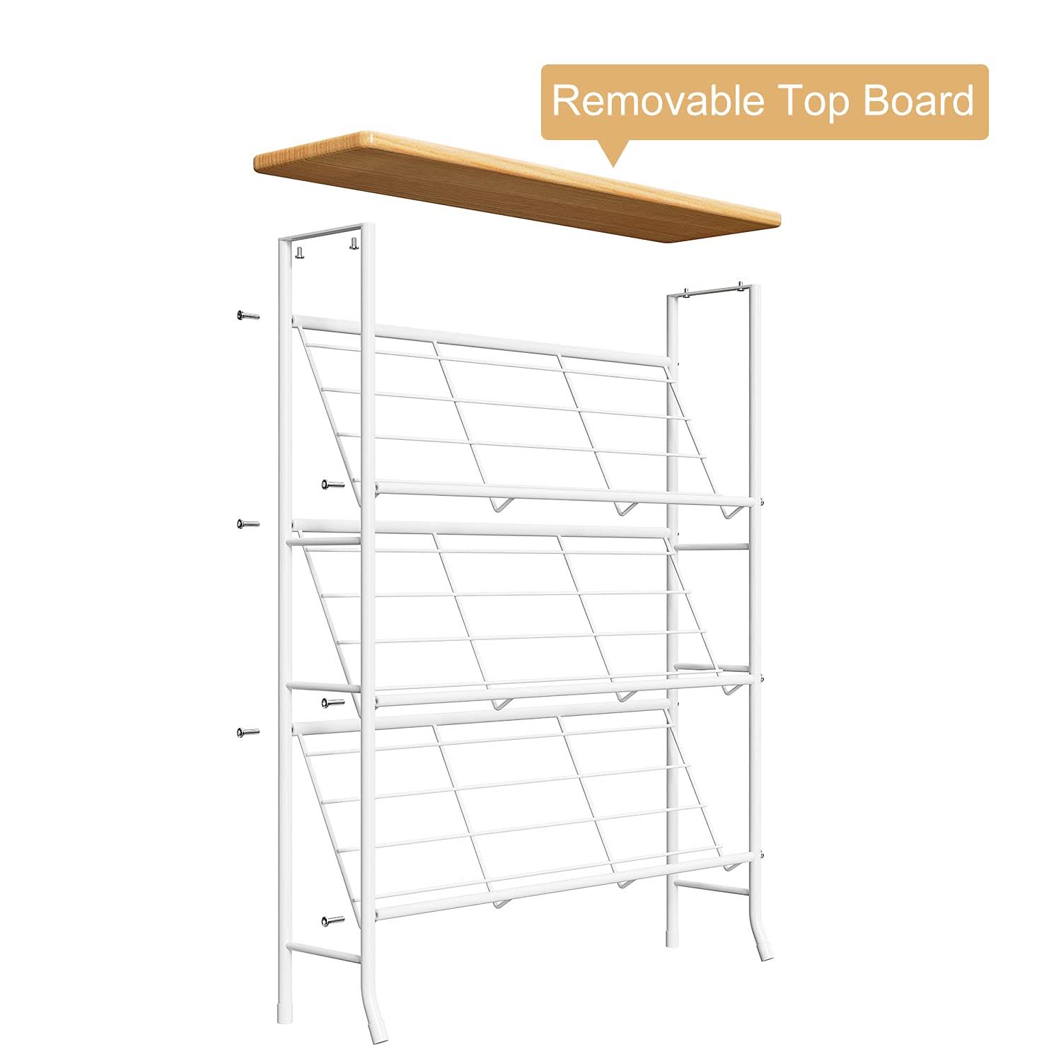 Shoe Rack Organizer, Sturdy 4 Tier Narrow Shoe Storage Cabinet, Free Standing Shoe Racks With Wood Top, Space Saving Shoe Shelf, Large Shoe Rack For E LA_IK7EQWHI