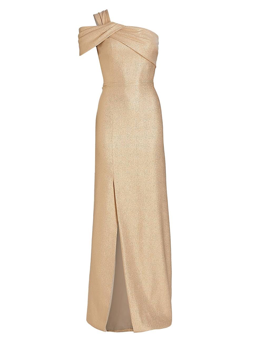 Teri Jon By Rickie Freeman Women's Metallic Jacquard One Shoulder Gown - Gold - Size 10 ZJ_0AM6AYIN