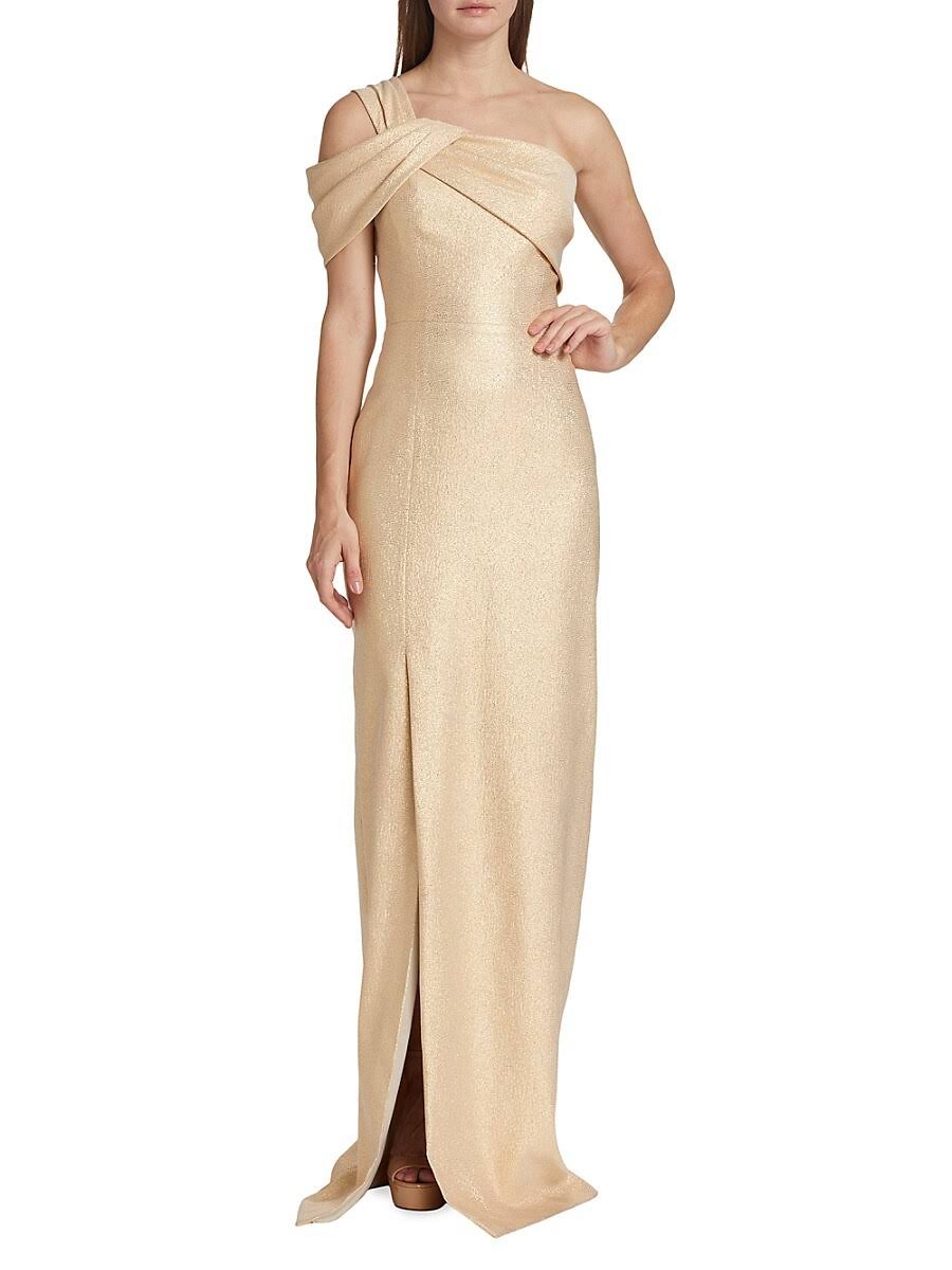 Teri Jon By Rickie Freeman Women's Metallic Jacquard One Shoulder Gown - Gold - Size 10 ZJ_0AM6AYIN