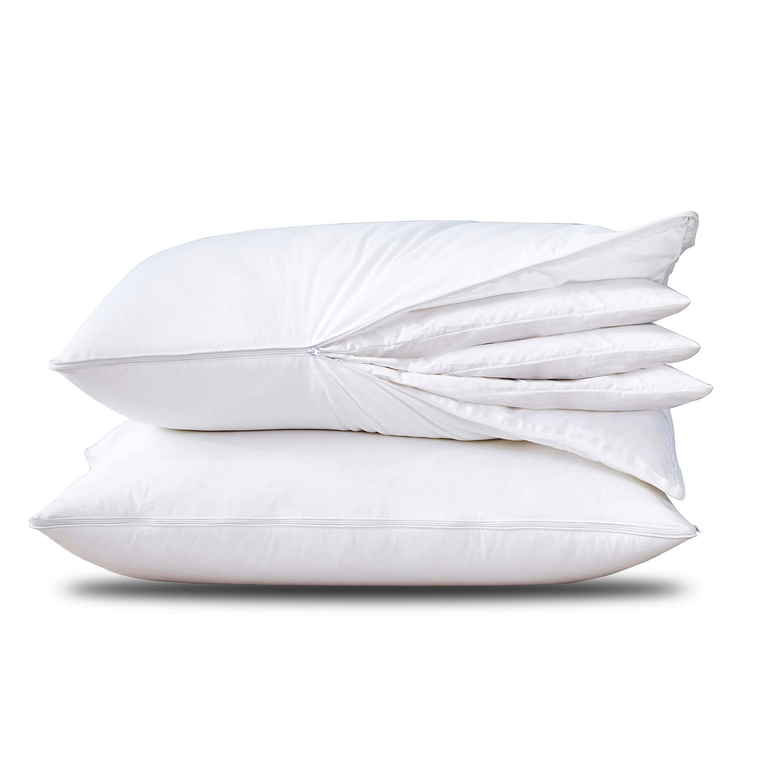 Three Geese Adjustable Layer Goose Feather Pillow,Assemblable Bed Pillow,100% Soft Cotton Cover,Good For Side And Back Stomach Sleeper, Standard G2_NPW47D1D