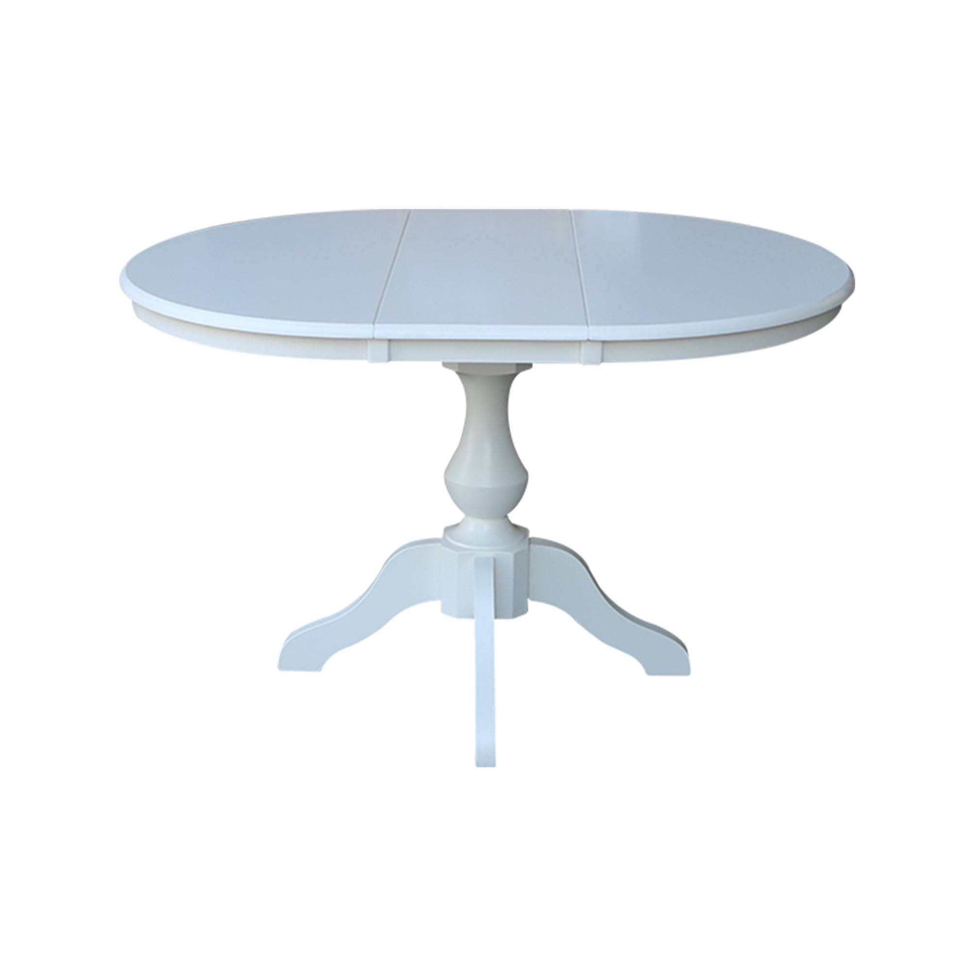 International Concepts 36 Round Top Pedestal Table With 12 Leaf - 28.9H - Dining Height, White PU_19NQLIGH