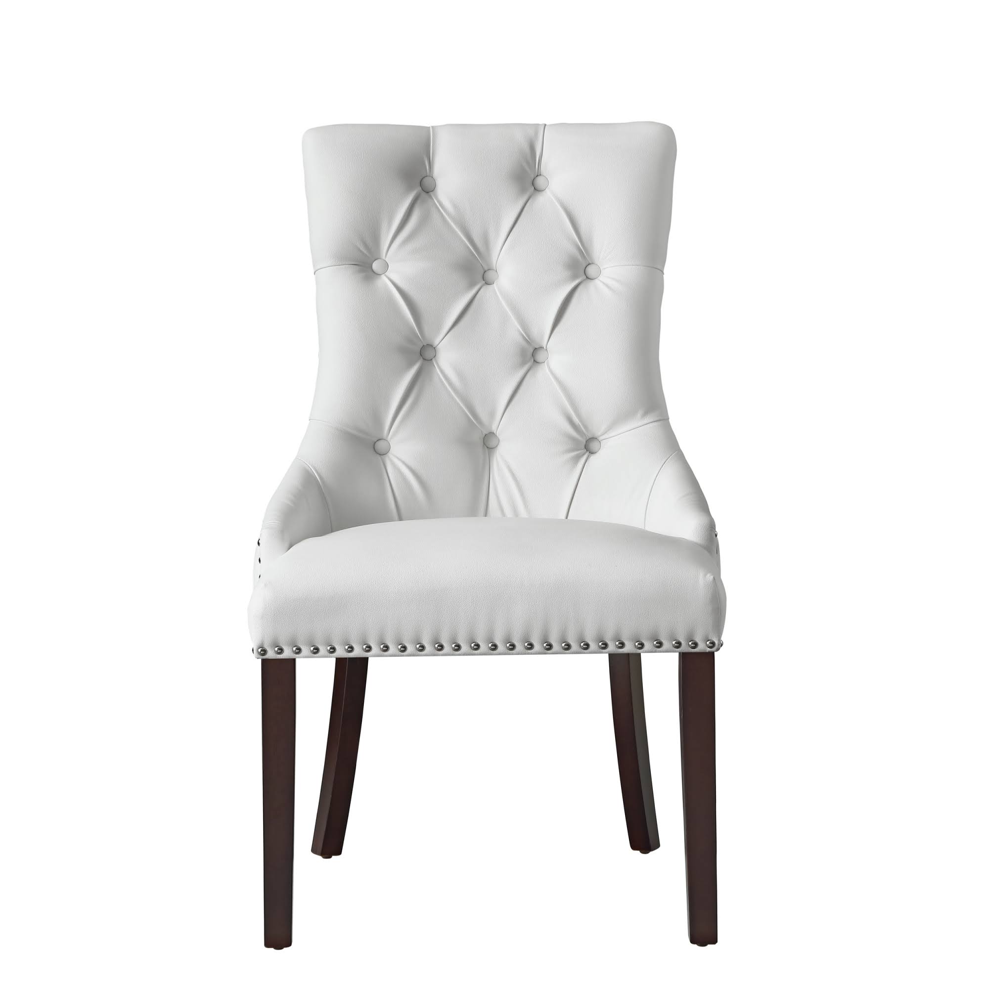 Inspiredhome White Leather Dining Chair - Design: Alberto | Set Of 2 | Tufted | Ring Handle | Chrome Nailhead Finish RC_ACGWFNHA