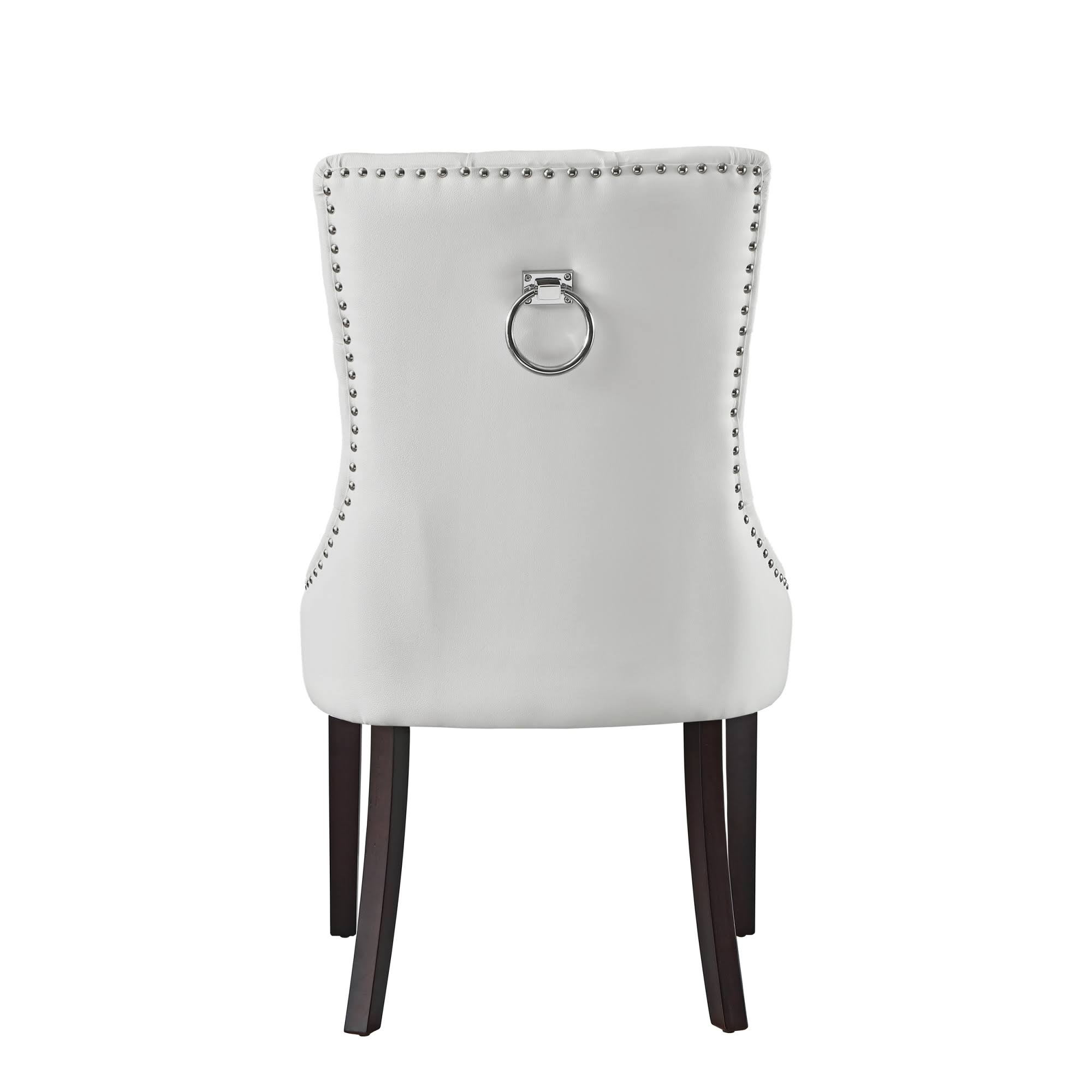 Inspiredhome White Leather Dining Chair - Design: Alberto | Set Of 2 | Tufted | Ring Handle | Chrome Nailhead Finish RC_ACGWFNHA