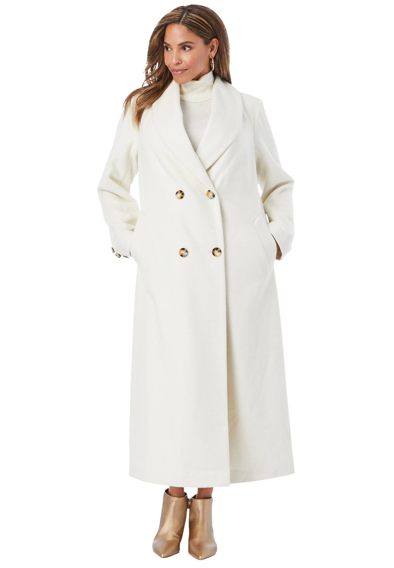 Jessica London Women's Plus Size Long Shawl Collar Coat, 24 W - Ivory L0_E66YARXV