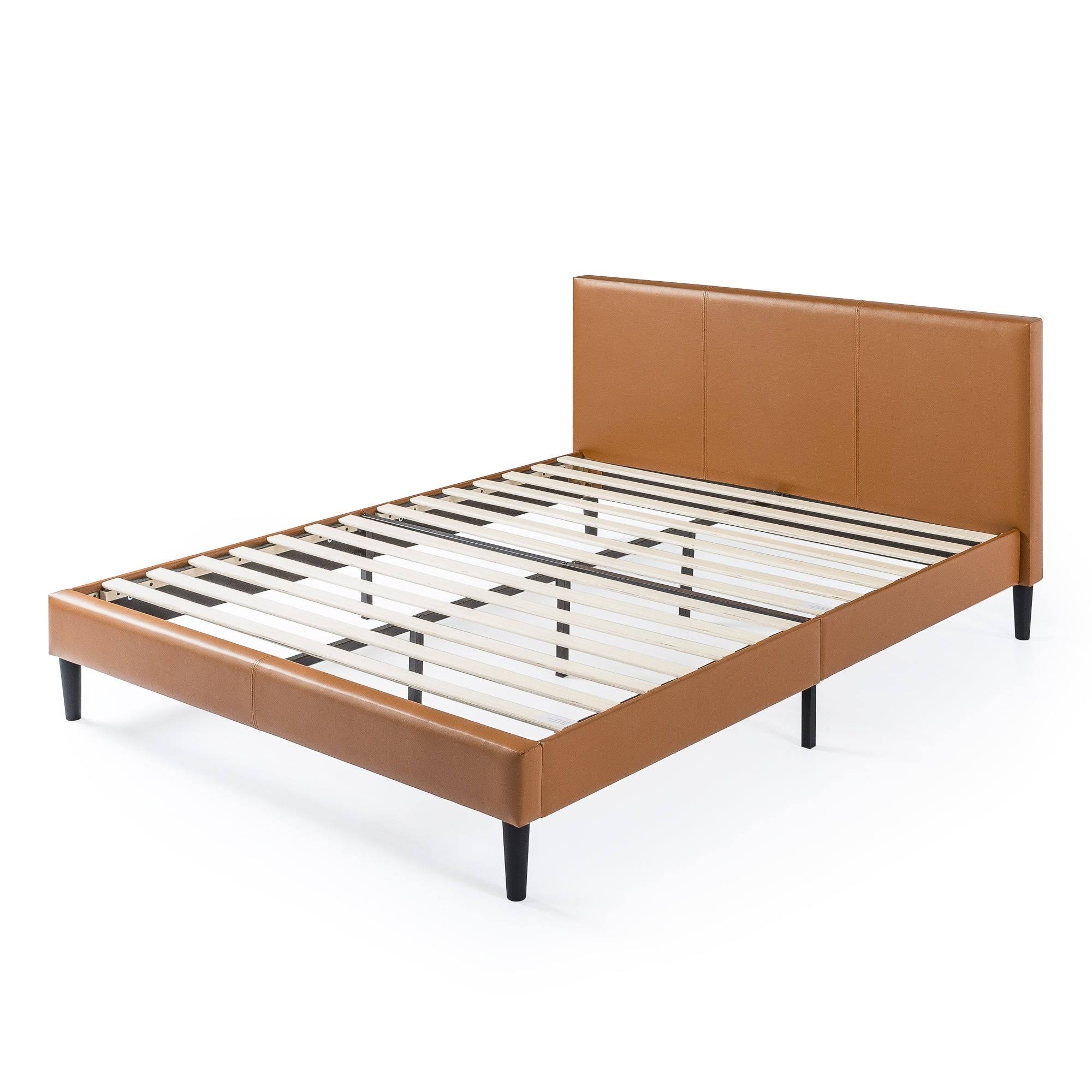 Zinus Jade 35 Faux Leather Platform Bed With Short Headboard, Cognac, Queen TX_ROTGA5WI