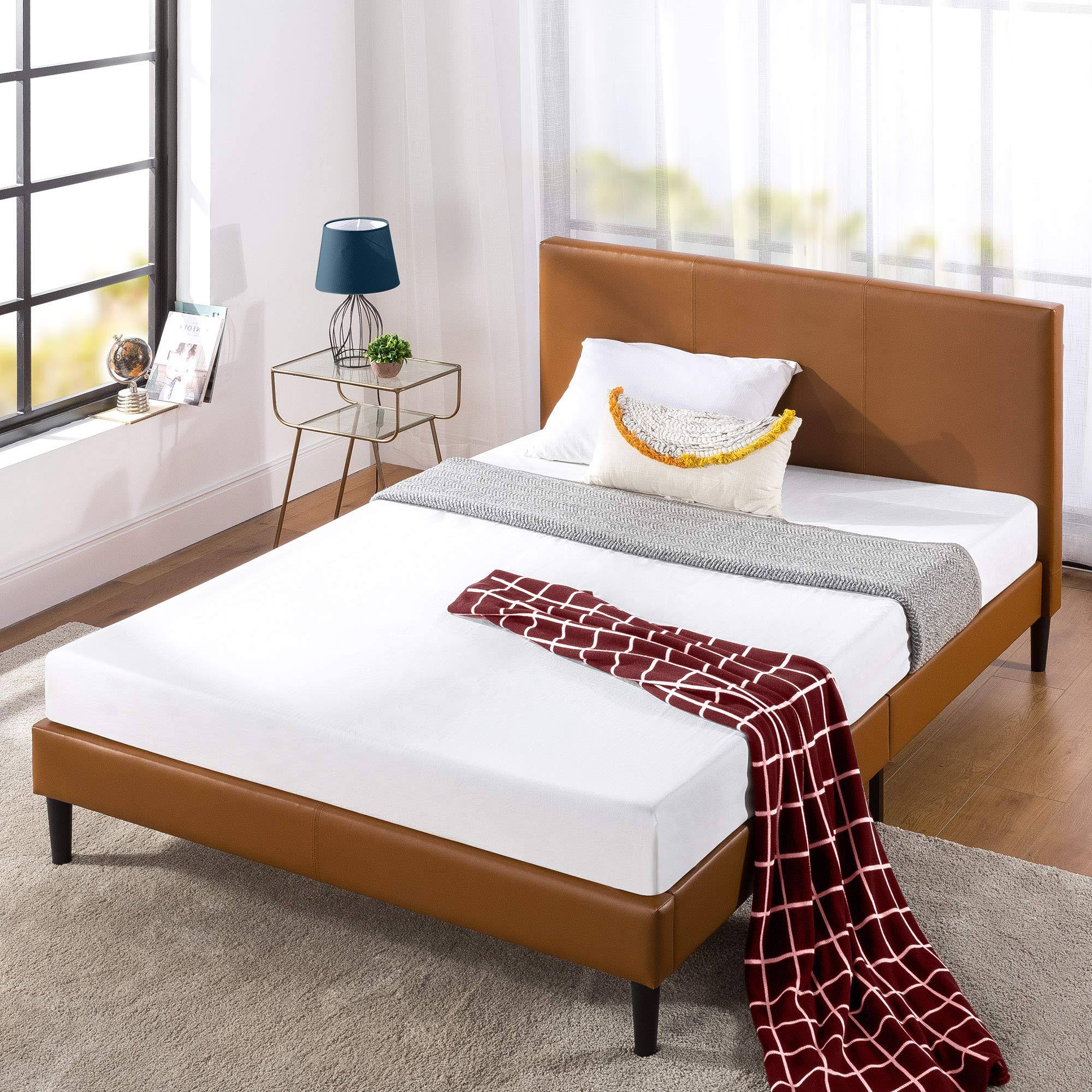 Zinus Jade 35 Faux Leather Platform Bed With Short Headboard, Cognac, Queen TX_ROTGA5WI Zinus Jade 35 Faux Leather Platform Bed With Short Headboard, Cognac, Queen TX_ROTGA5WI