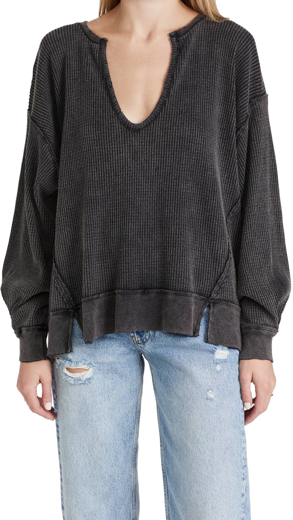 Free People Women's Buttercup Thermal Top, Size: Medium, Black WO_ELGH129W Free People Women's Buttercup Thermal Top, Size: Medium, Black WO_ELGH129W