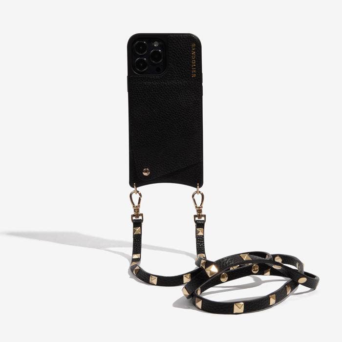 Bandolier Sarah Crossbody Phone Case And Wallet - Black Leather With Gold Detail - Compatible With Iphone 14 Pro Max QW_9AO4YODE Bandolier Sarah Crossbody Phone Case And Wallet - Black Leather With Gold Detail - Compatible With Iphone 14 Pro Max QW_9AO4YODE