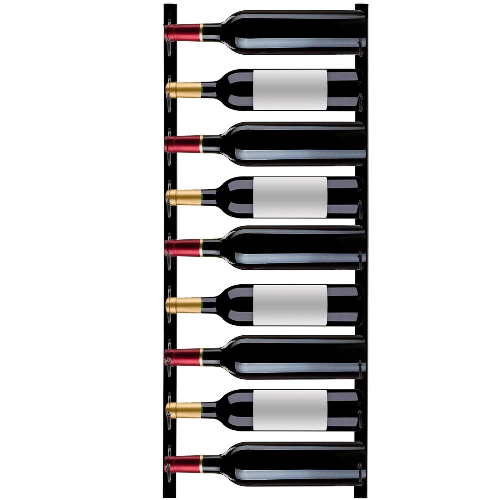 Vevor Wall Mounted Wine Rack 9-Bottles Black Steel Vertical Wine Rack Modern Decorative Wine Bottle Holder WY_87YJMFXX