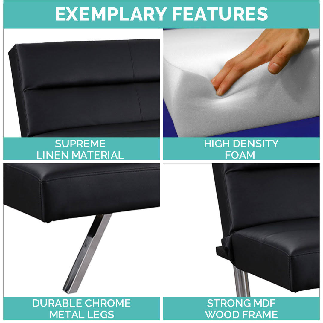 Homestock Black Futon Sofa Bed Faux Leather Futon Couch Modern Convertible Folding Sofa Bed Couch With Chrome Legs 5U_JDYZJNKB Homestock Black Futon Sofa Bed Faux Leather Futon Couch Modern Convertible Folding Sofa Bed Couch With Chrome Legs 5U_JDYZJNKB