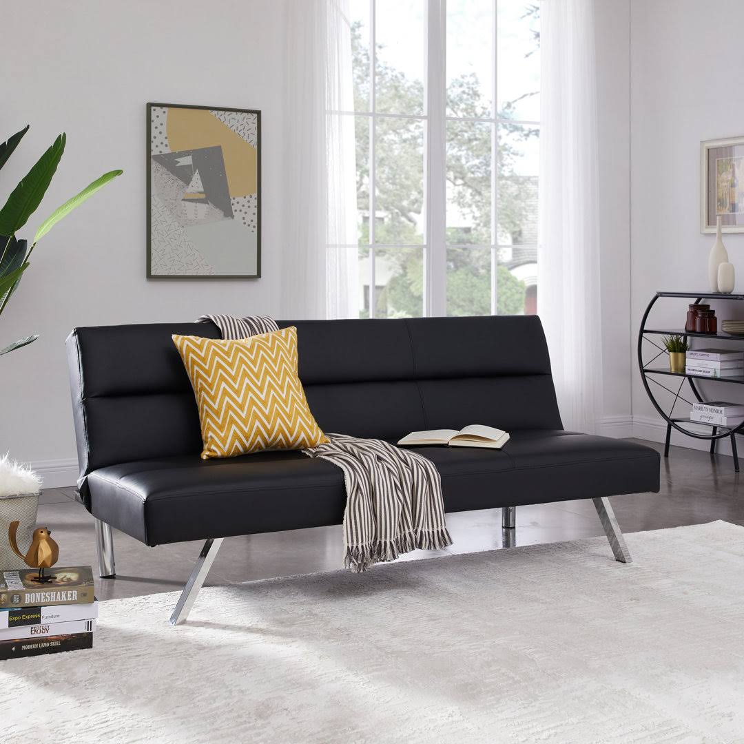 Homestock Black Futon Sofa Bed Faux Leather Futon Couch Modern Convertible Folding Sofa Bed Couch With Chrome Legs 5U_JDYZJNKB Homestock Black Futon Sofa Bed Faux Leather Futon Couch Modern Convertible Folding Sofa Bed Couch With Chrome Legs 5U_JDYZJNKB