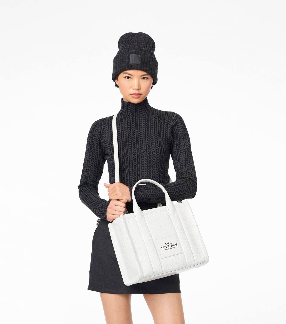 Marc Jacobs The Medium Croc Embossed Leather Tote In Ivory MX_M9FWEEC8