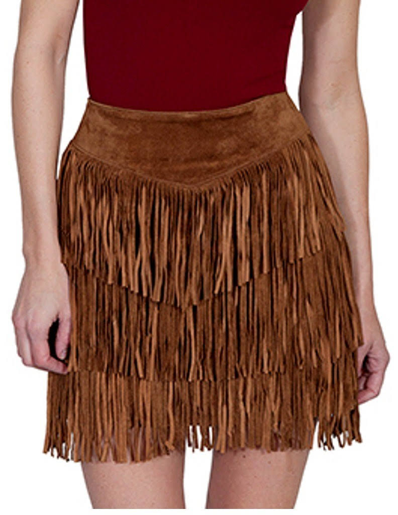 Scully Tiered Suede Fringe Skirt - Xl XT_D5POEF8V