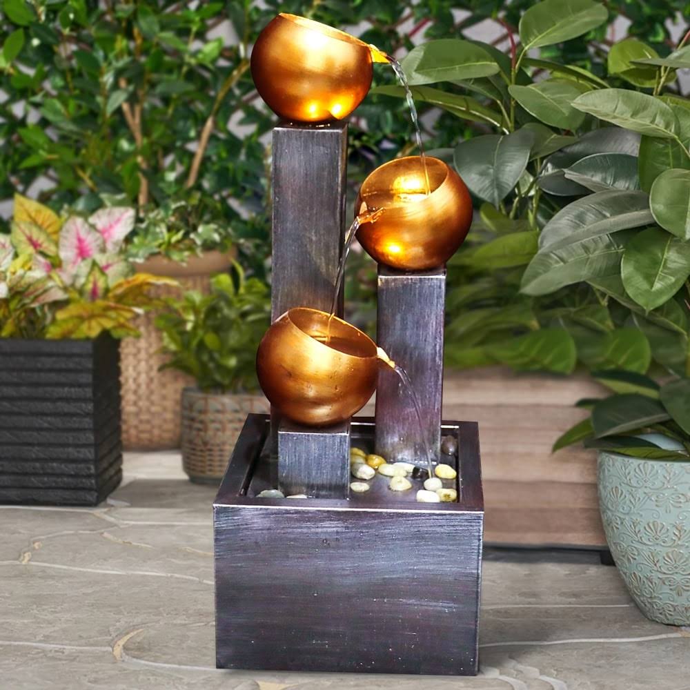In-Outdoor Metal Water Fountain With Led Lights - Tiered Water Feature - Grey - Floor/Lighted SC_EMEW7UES In-Outdoor Metal Water Fountain With Led Lights - Tiered Water Feature - Grey - Floor/Lighted SC_EMEW7UES