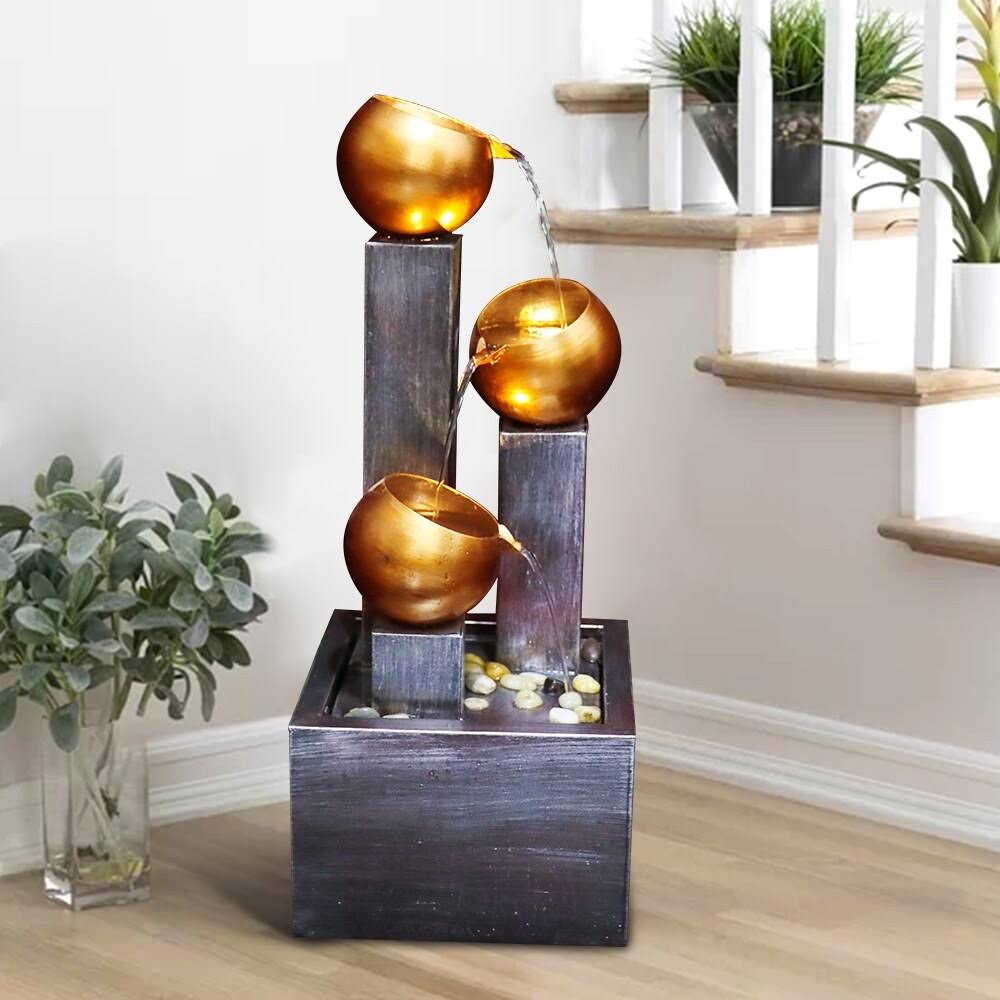 In-Outdoor Metal Water Fountain With Led Lights - Tiered Water Feature - Grey - Floor/Lighted SC_EMEW7UES In-Outdoor Metal Water Fountain With Led Lights - Tiered Water Feature - Grey - Floor/Lighted SC_EMEW7UES