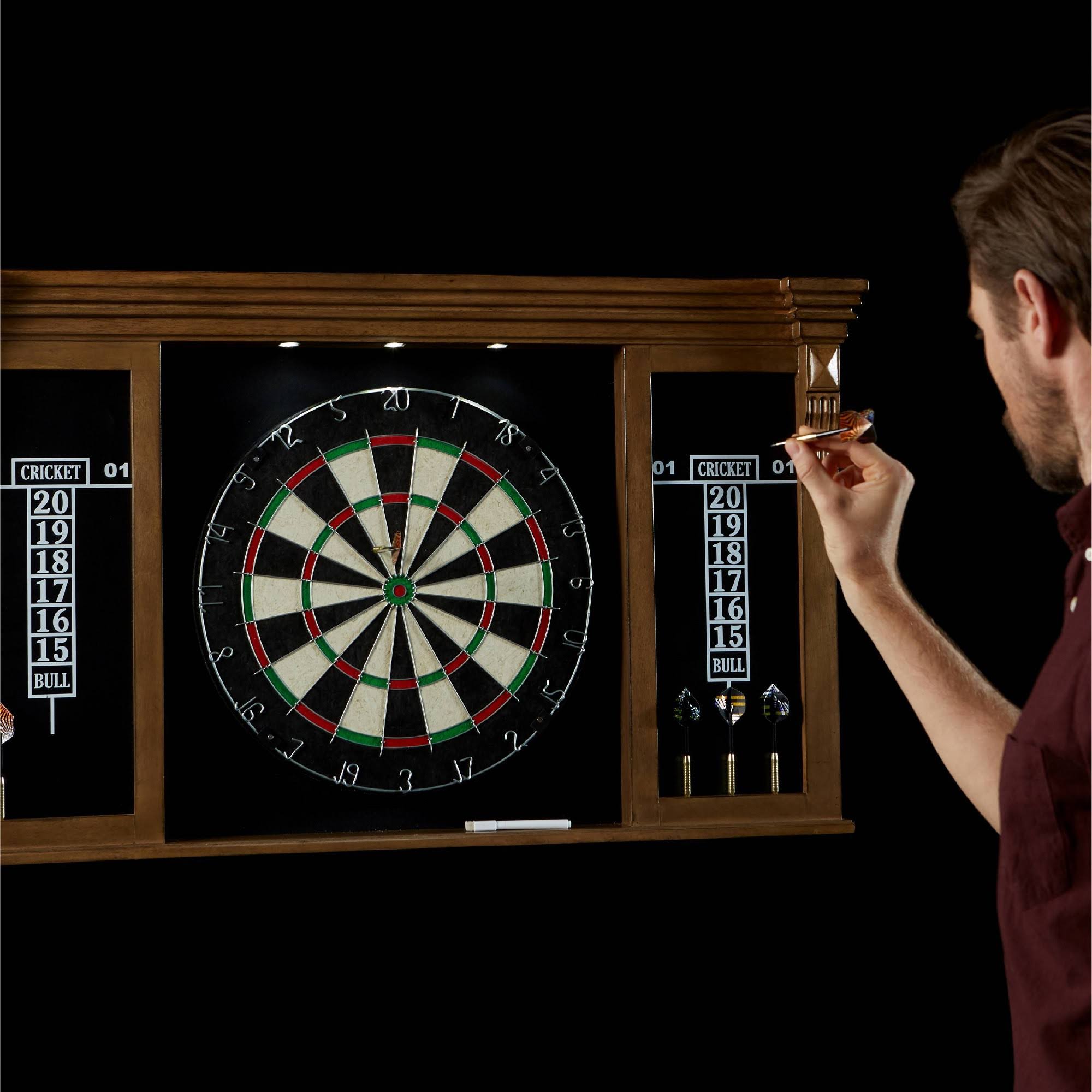 Barrington Woodhaven Premium Bristle Dartboard Cabinet Set With Led Lights WL_SGCIXEOB