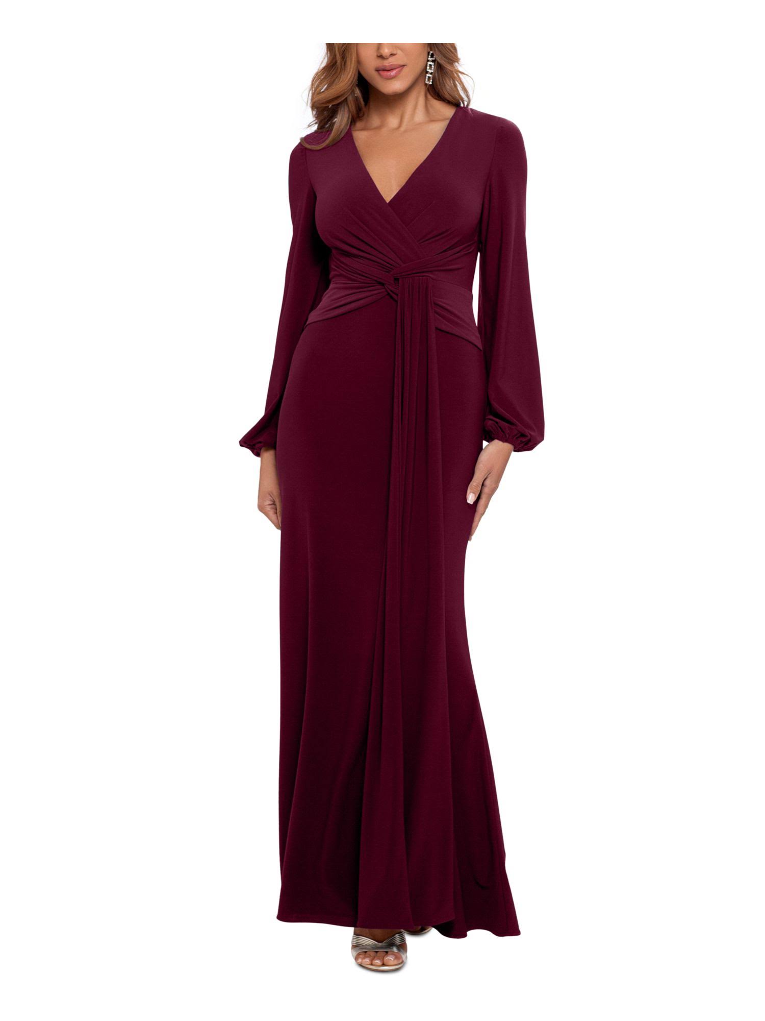 Betsy & Adam Petites Womens Draped V-Neck Evening Dress, Bordeaux DK_BCFHPKS3