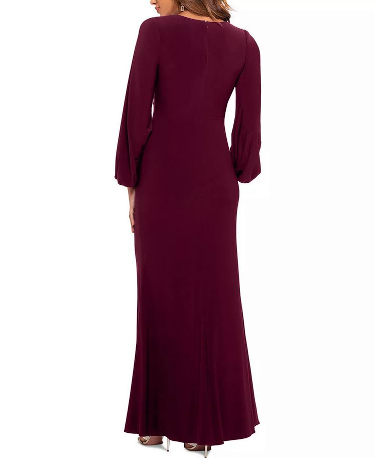 Betsy & Adam Petites Womens Draped V-Neck Evening Dress, Bordeaux DK_BCFHPKS3