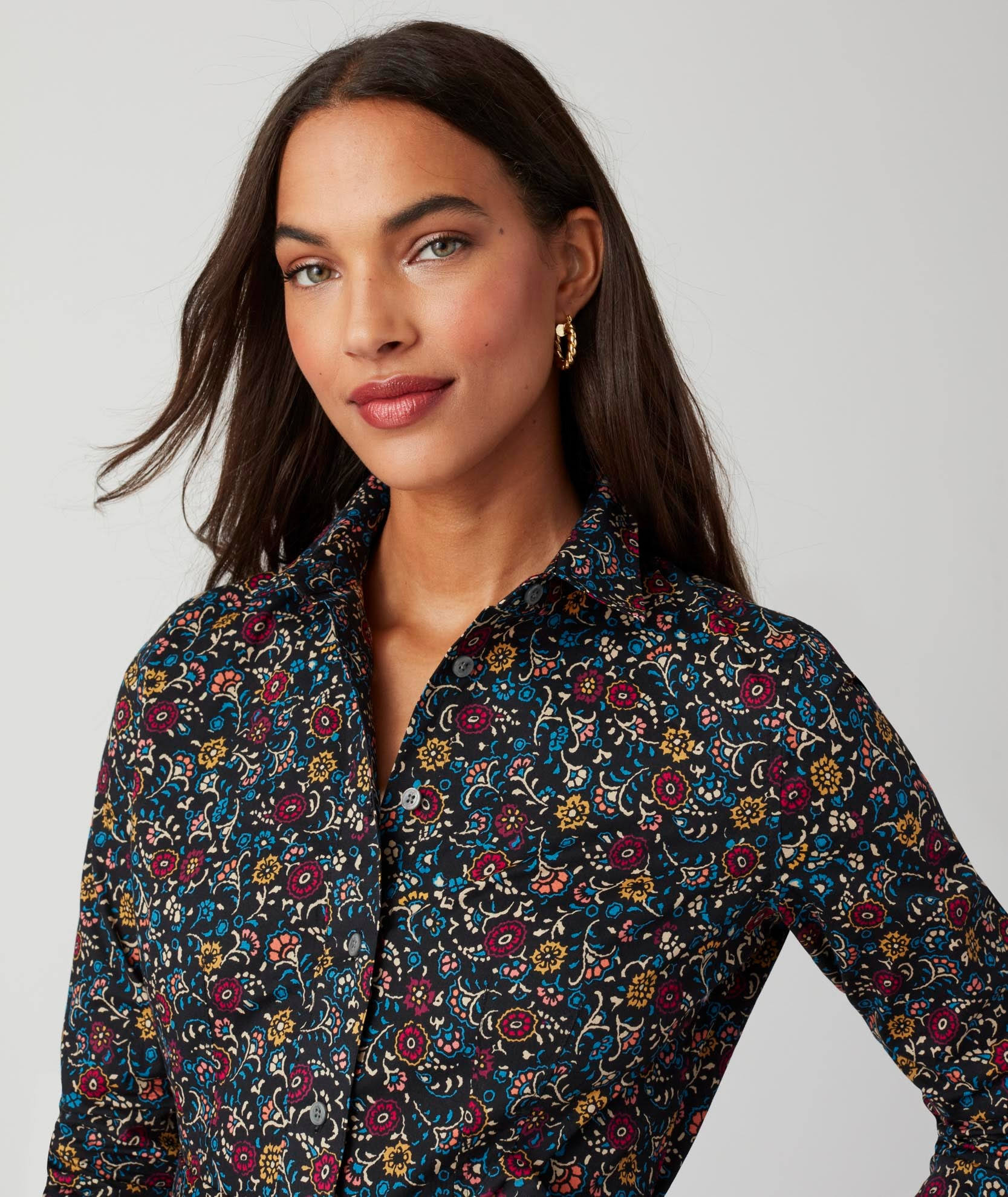Stretch Cotton Sydney Shirtdress - Black Paisley Print | Untuckit 8H_4NX5AXLO
