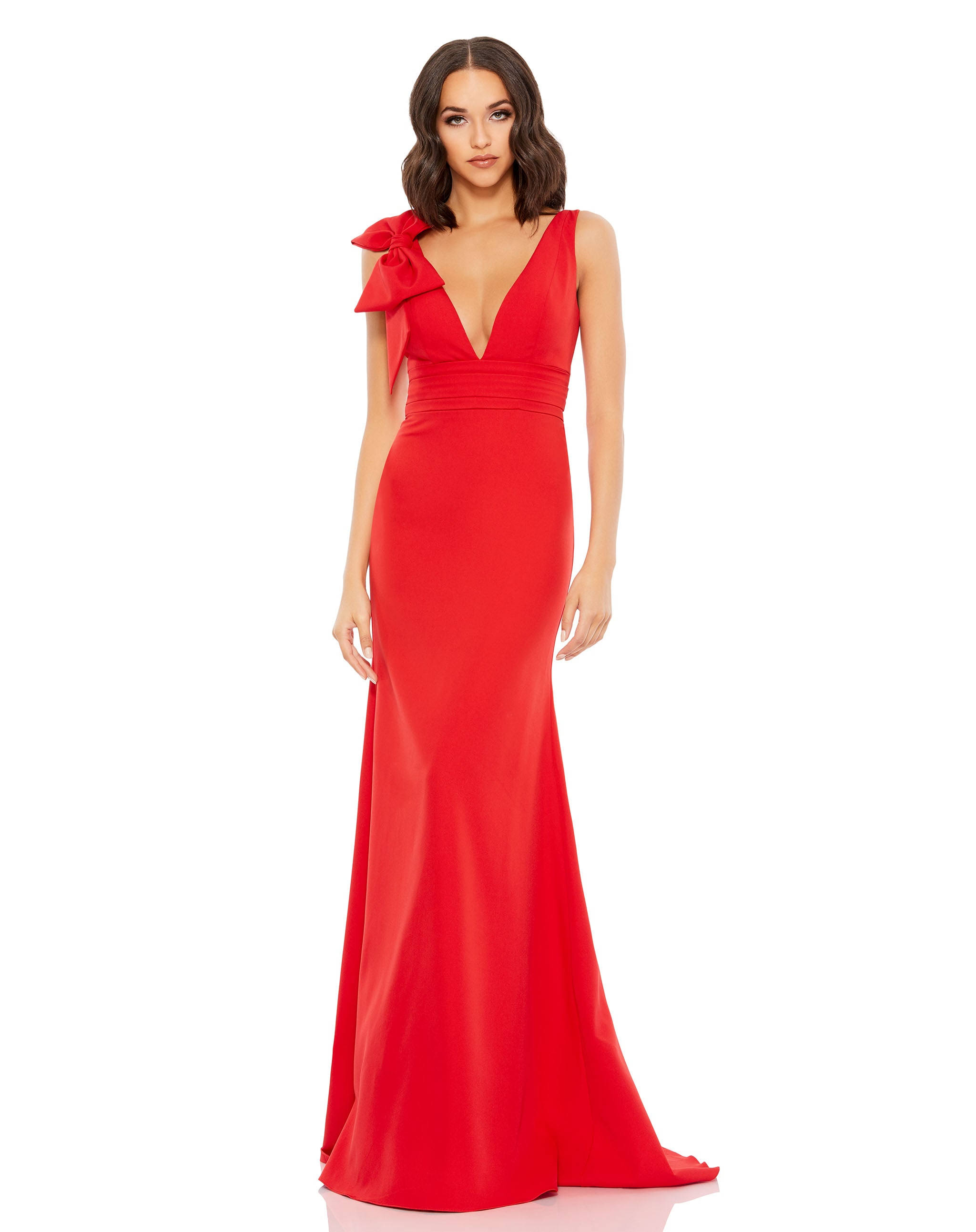 Mac Duggal Sleeveless V Neck Bow Detail Mermaid Gown In Black, Size 10 72_1WOBHOHV