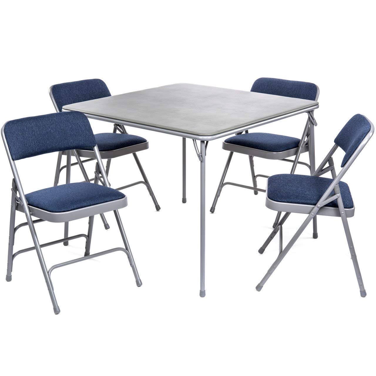 Xl Series Folding Card Table And Fabric Padded Chair Set (5pc) - Comfortable Padded Upholstery - Fold Away Design Quick Storage And Portability - Prem BA_A3USU2AE