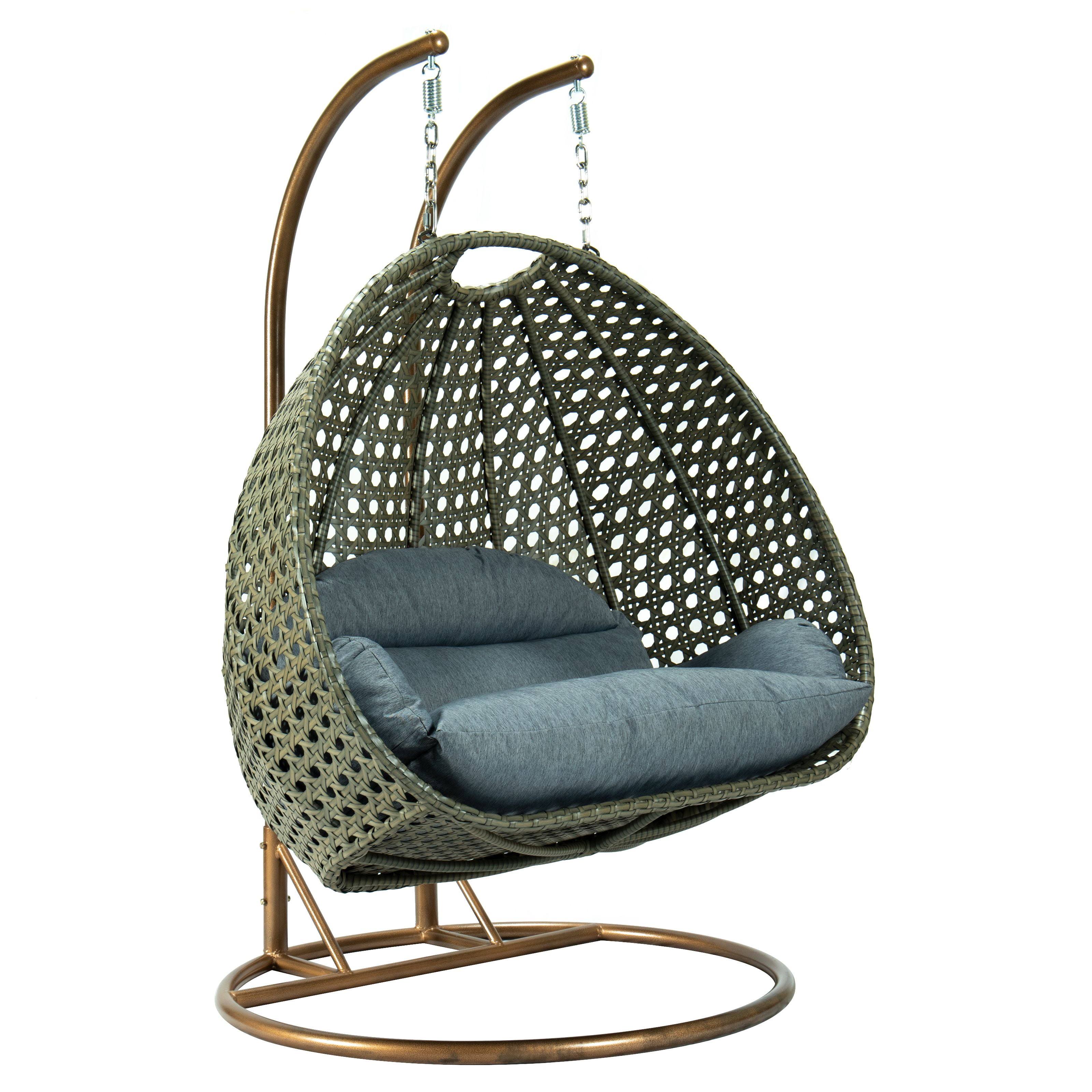 Leisuremod Beige Wicker Hanging 2 Person Egg Swing Chair - Charcoal Blue QK_DAZIPRRT