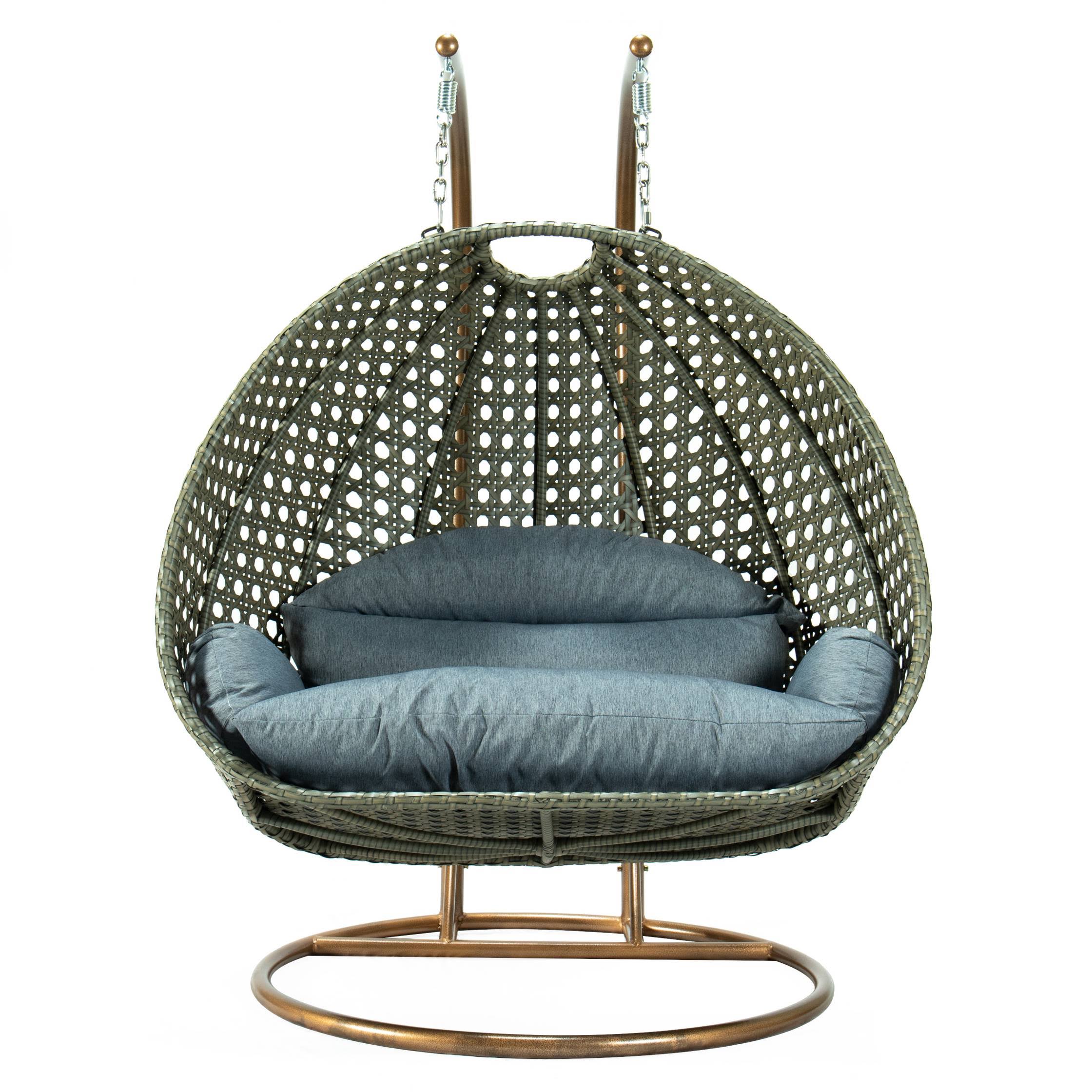 Leisuremod Beige Wicker Hanging 2 Person Egg Swing Chair - Charcoal Blue QK_DAZIPRRT