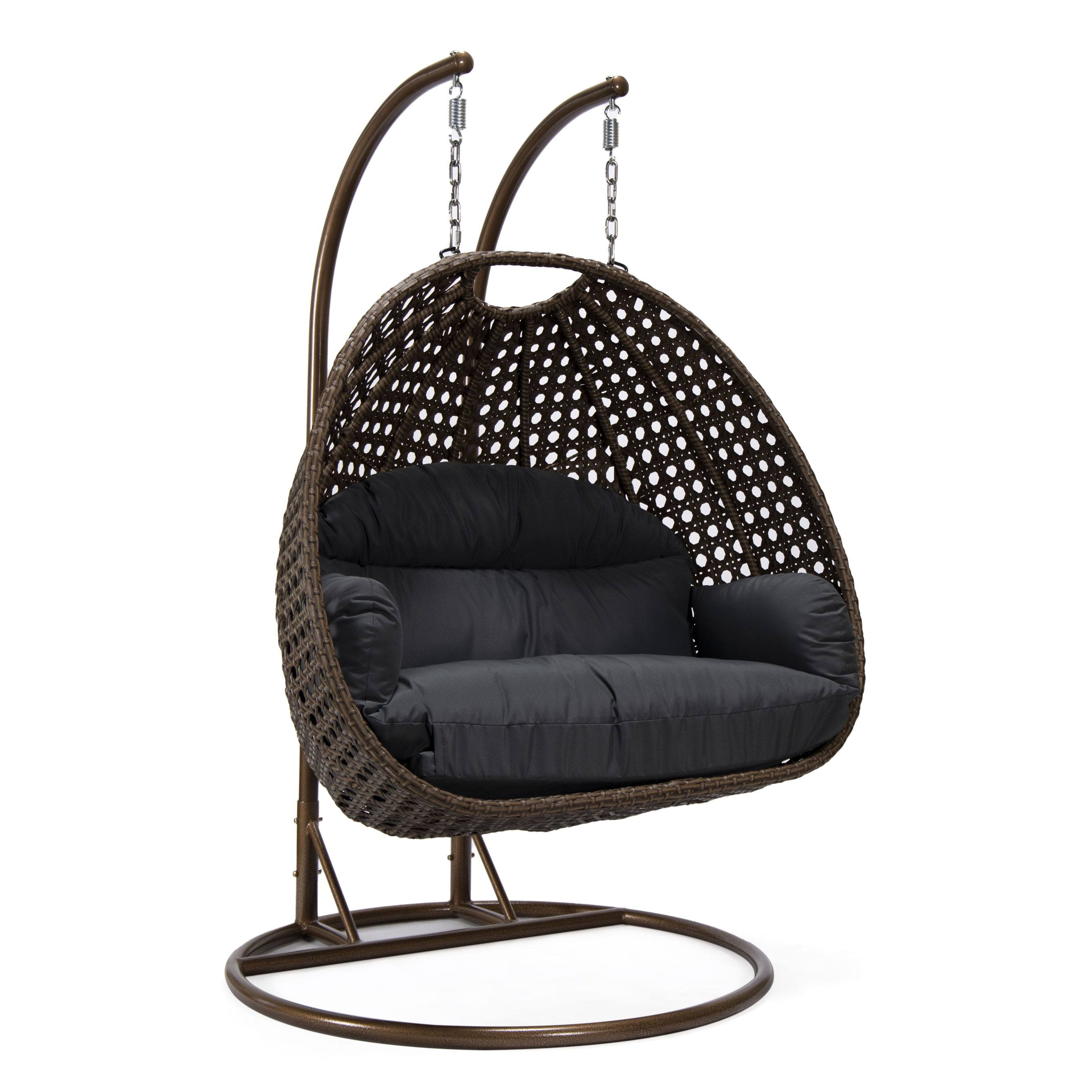 Leisuremod Beige Wicker Hanging 2 Person Egg Swing Chair - Charcoal Blue QK_DAZIPRRT