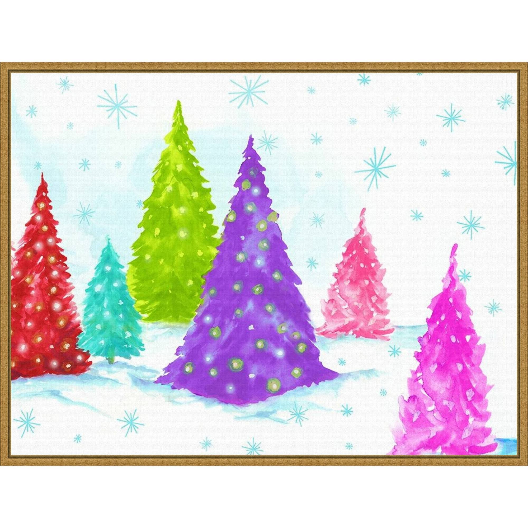24 X 18 Magic Christmas Trees Ii By Pi Studio Framed Canvas Wall Art - Amanti Art N0_TFDJHF8G