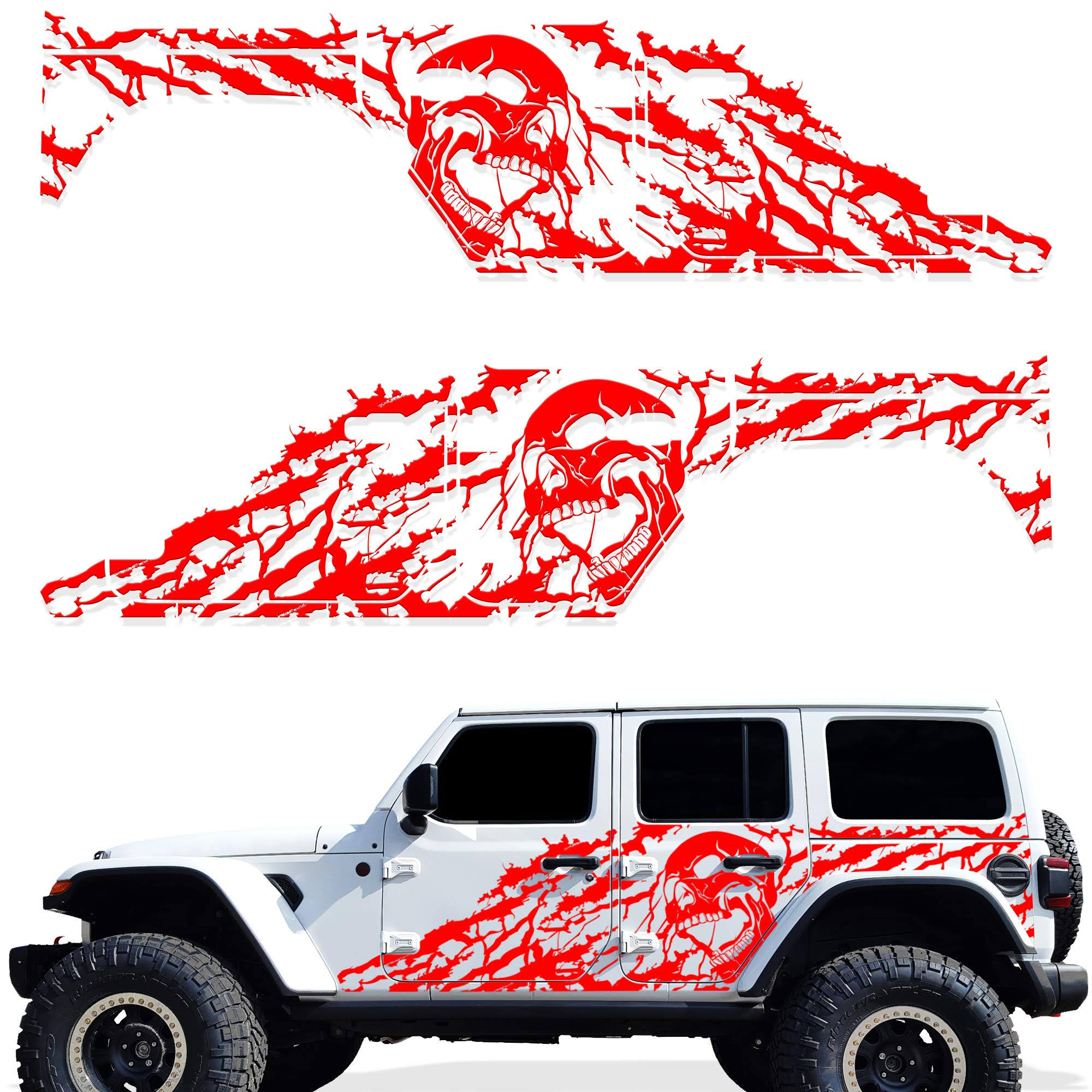 Factory Crafts Nightmare Side Graphics Kit 3m Vinyl Decal Wrap Compatible With Jeep Wrangler Jl 4 Door 2018-2021 (Red) IZ_62LHIAZ7
