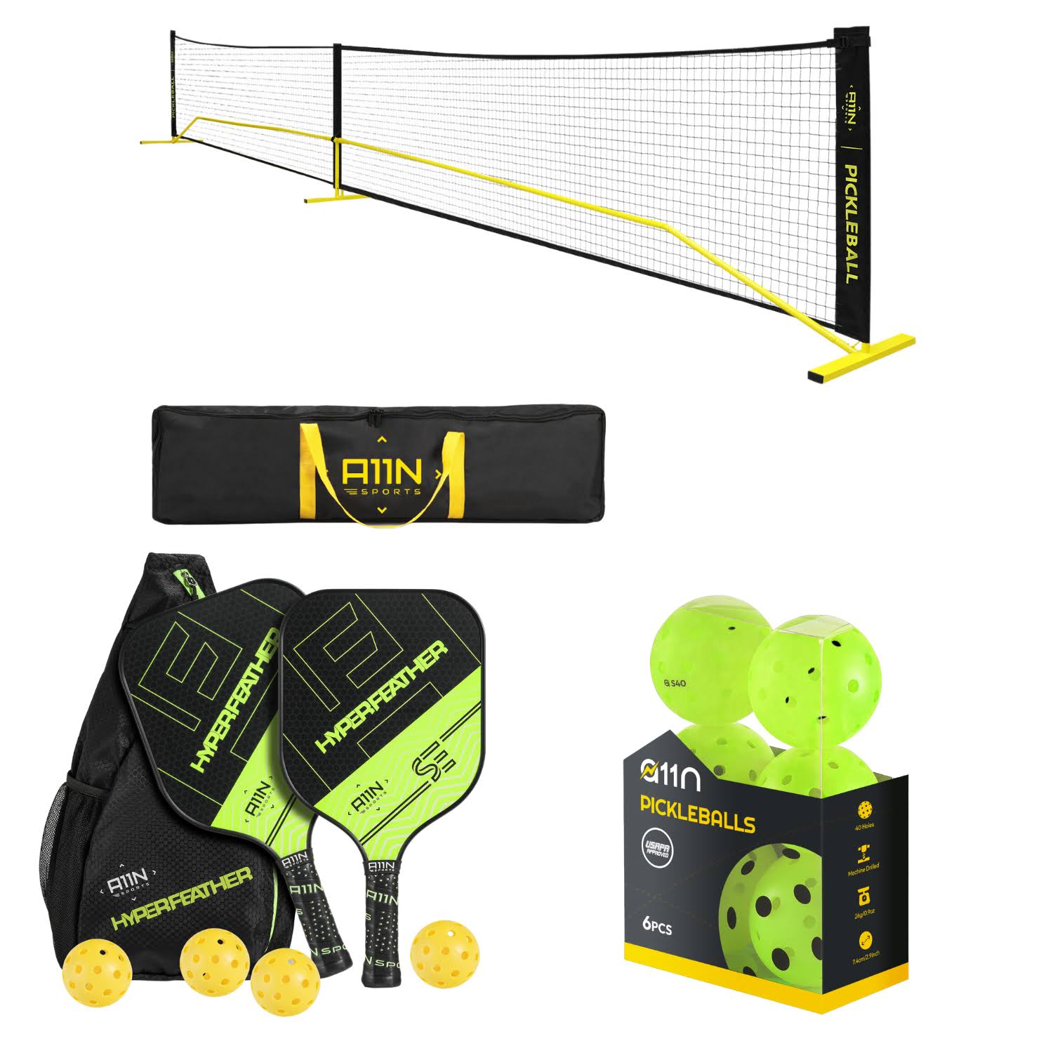 A11n Portable Pickleball Net System, 22ft Regulation Size, Yellow/Black FS_SQ0ASLBM A11n Portable Pickleball Net System, 22ft Regulation Size, Yellow/Black FS_SQ0ASLBM