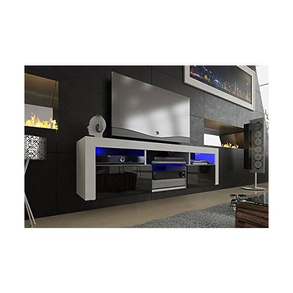 Meble Furniture & Rugs Bari 160 Wall Mounted Floating 63 Tv Stand With 16 Color Leds - White/Black G2_YLPWFMBS Meble Furniture & Rugs Bari 160 Wall Mounted Floating 63 Tv Stand With 16 Color Leds - White/Black G2_YLPWFMBS