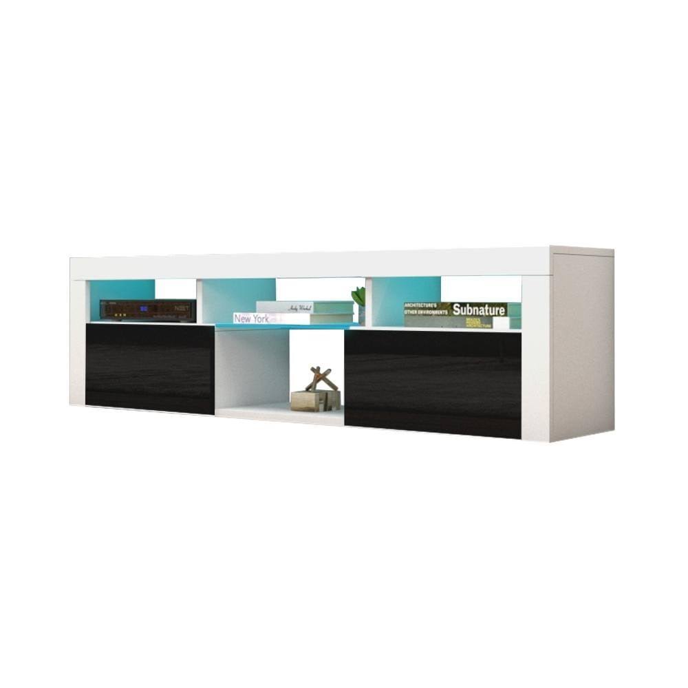 Meble Furniture & Rugs Bari 160 Wall Mounted Floating 63 Tv Stand With 16 Color Leds - White/Black G2_YLPWFMBS
