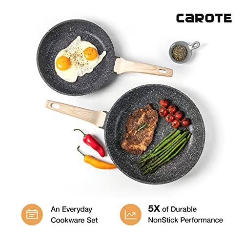 Carote Nonstick Granite Cookware Sets, 10 Pcs Pots And Pans Set, Non Stick Stone Kitchen Cookware Set With Frying Pans(Granite, Induction Cookware) YF_VNWEX9E1