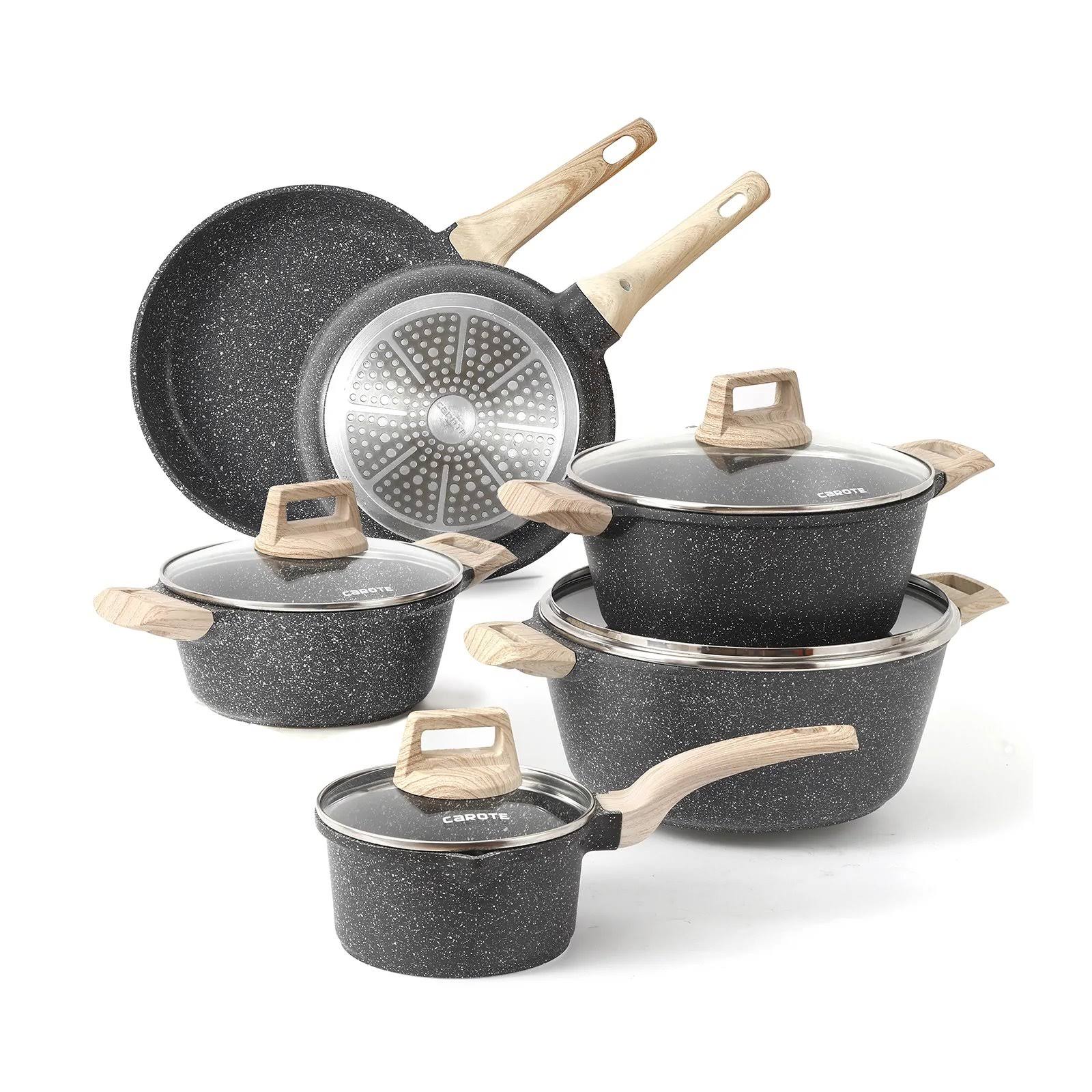 Carote Nonstick Granite Cookware Sets, 10 Pcs Pots And Pans Set, Non Stick Stone Kitchen Cookware Set With Frying Pans(Granite, Induction Cookware) YF_VNWEX9E1