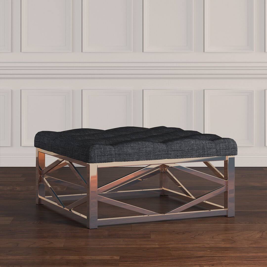 House Of Hampton Gilham Ottoman, Heathered Dark Grey Linen/ Champagne Gold ZQ_XMYQQHMV