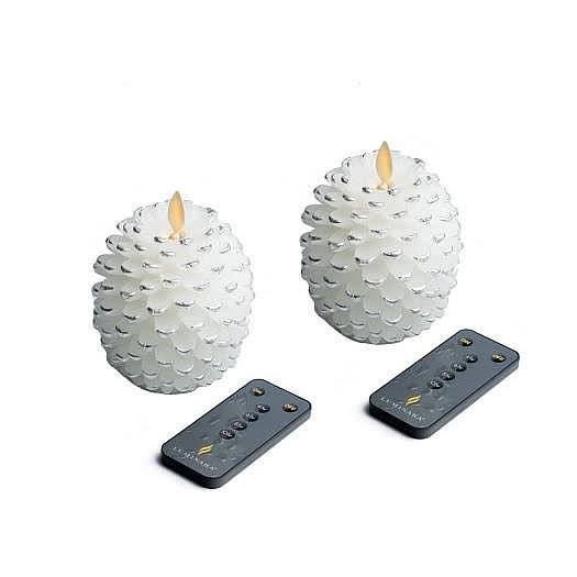 Luminara Set Of Two Flameless Pinecone Candles And Two Remote Controls - White YQ_BNVHAO9I