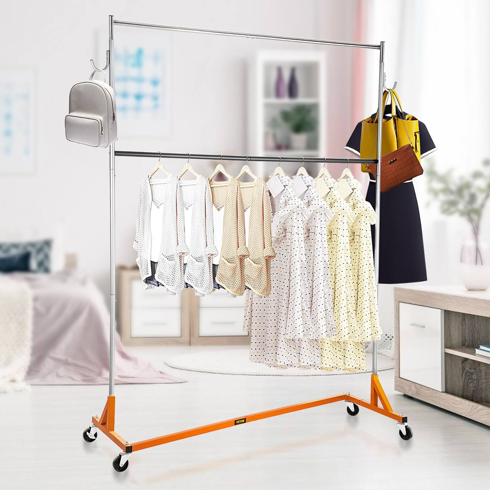 Vevor Z Rack Industrial Grade Z Base Garment Rack Height Adjustable Garment Rack Sturdy Steel Z Base Clothing Rack W/ Lockable Casters For Home SU_OEP8KCVN