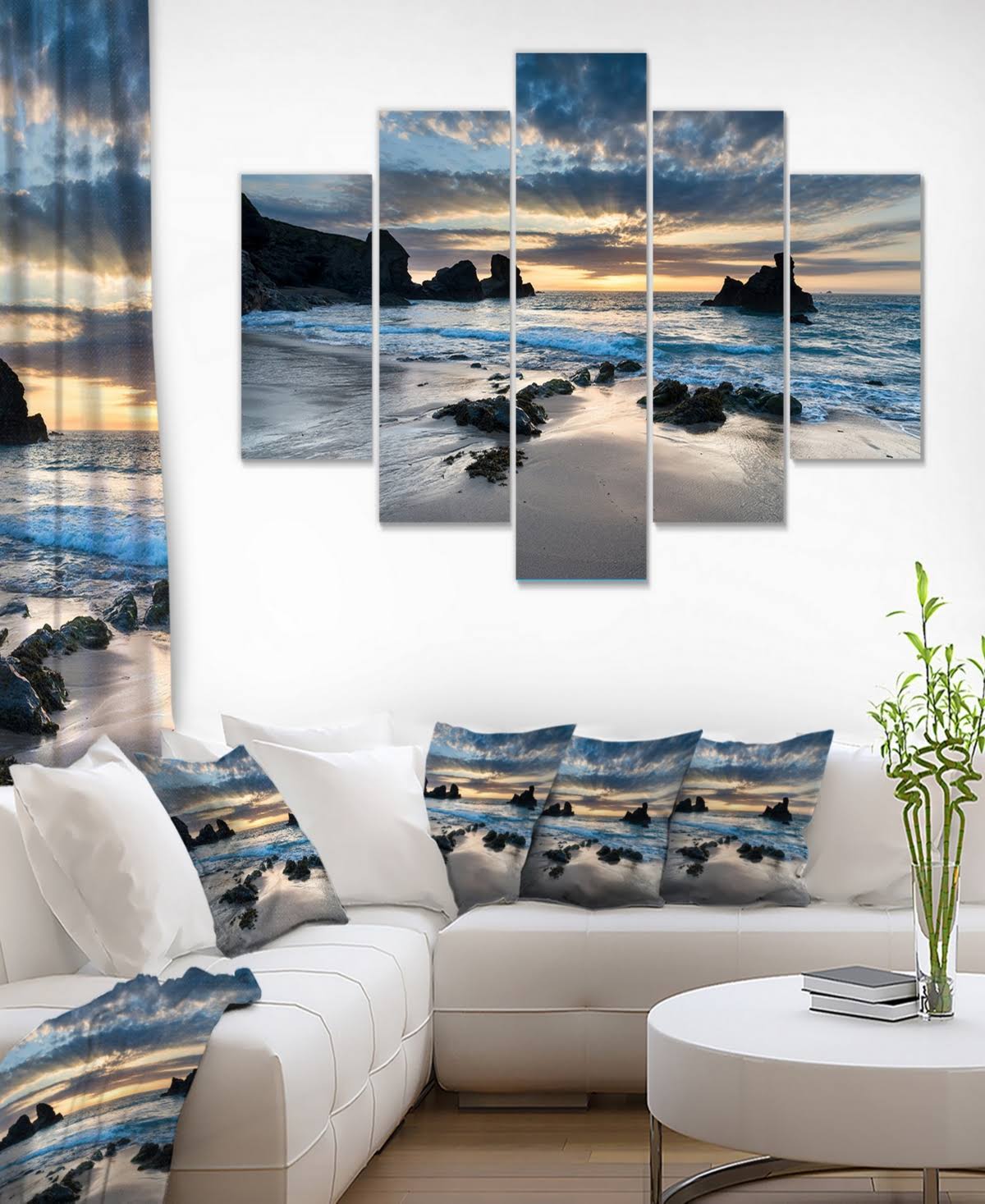 Designart 'Beautiful Porthcothan Bay ' Seashore Canvas Art Print, Size: 60 Inchx32 Inch 5 Panels 4C_R5CBSZXB