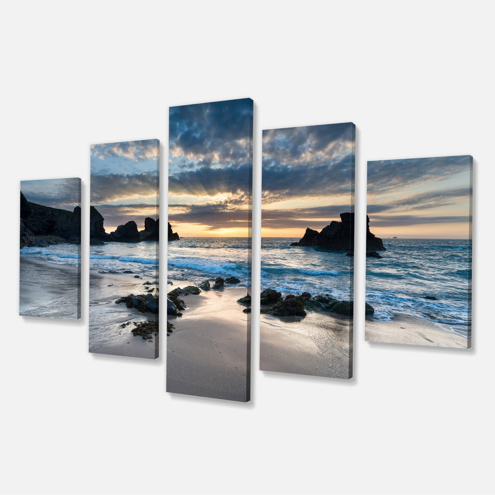 Designart 'Beautiful Porthcothan Bay ' Seashore Canvas Art Print, Size: 60 Inchx32 Inch 5 Panels 4C_R5CBSZXB